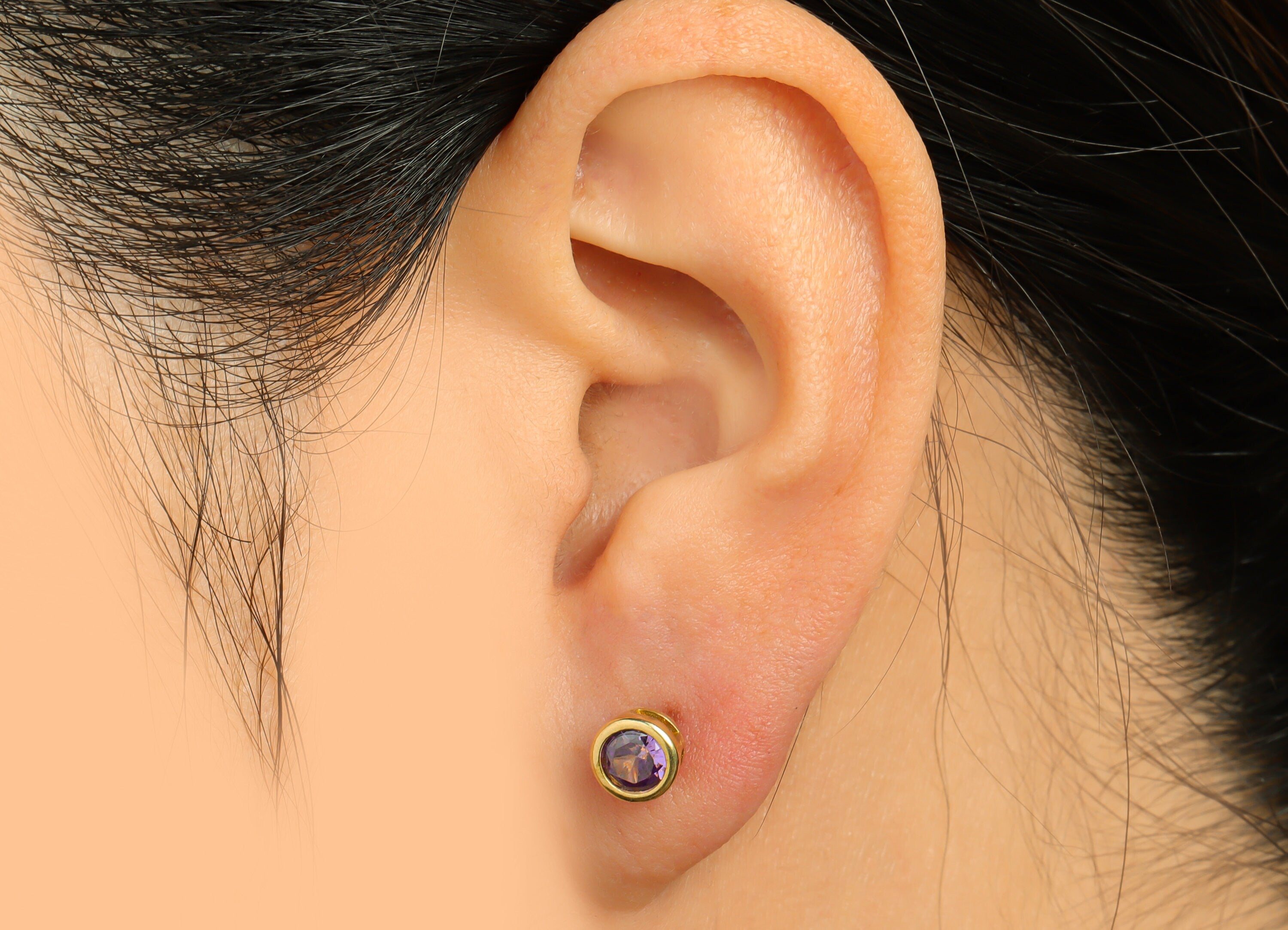 Amethyst (CZ-09) Zircon Earring Stud - Raw Brass Minimalist CZ Earring Post - Cubic Zircon Earring Post - 16.04x6.6x4.4mm - PP9838Z - DOMEDBAZAAR