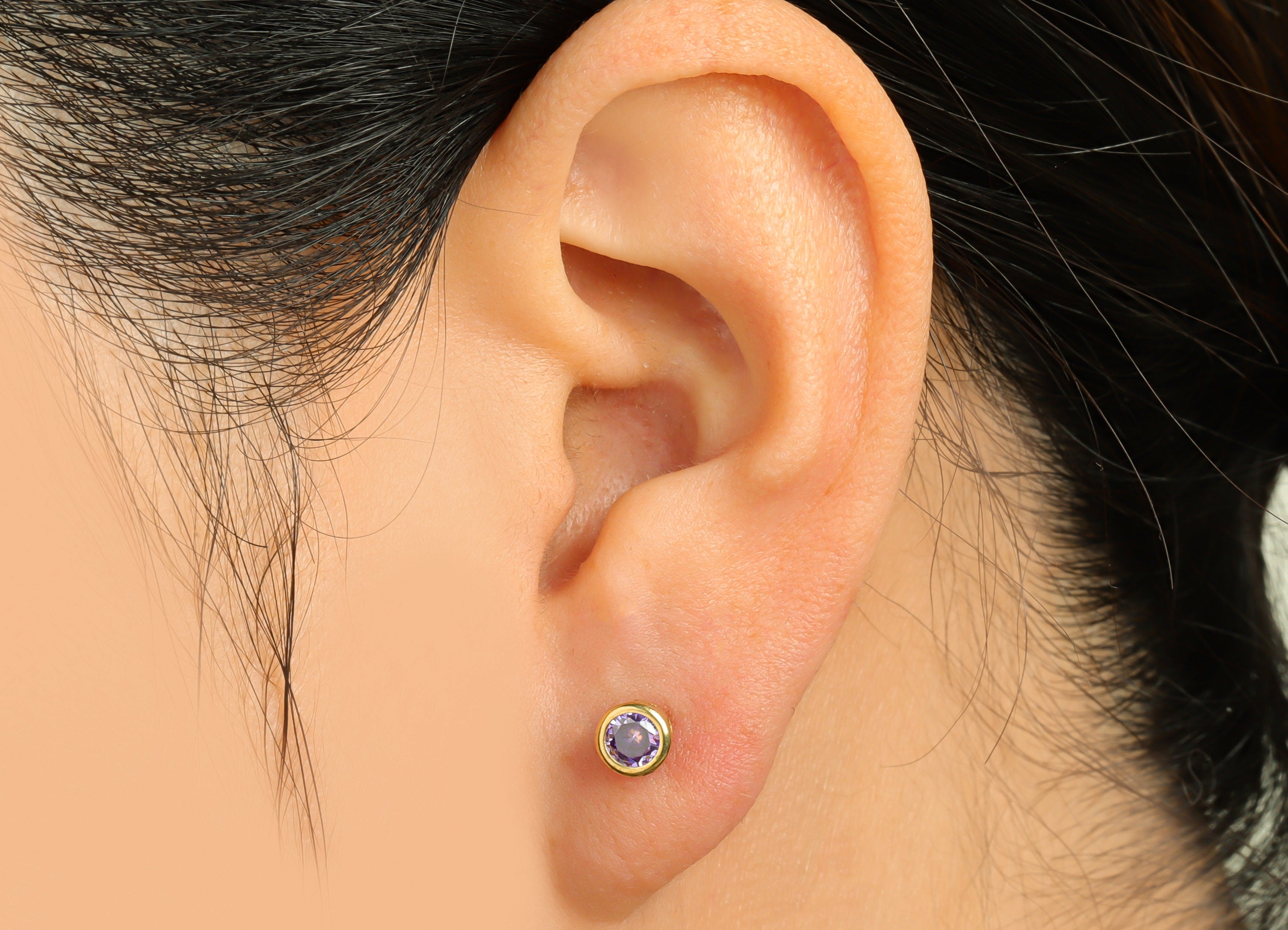 Light Amethyst (CZ-09L) Zircon Earring Stud - Raw Brass Minimalist CZ Earring Post - Cubic Zircon Earring Post - 15.6x5.4x3.5mm - PP9825C - DOMEDBAZAAR