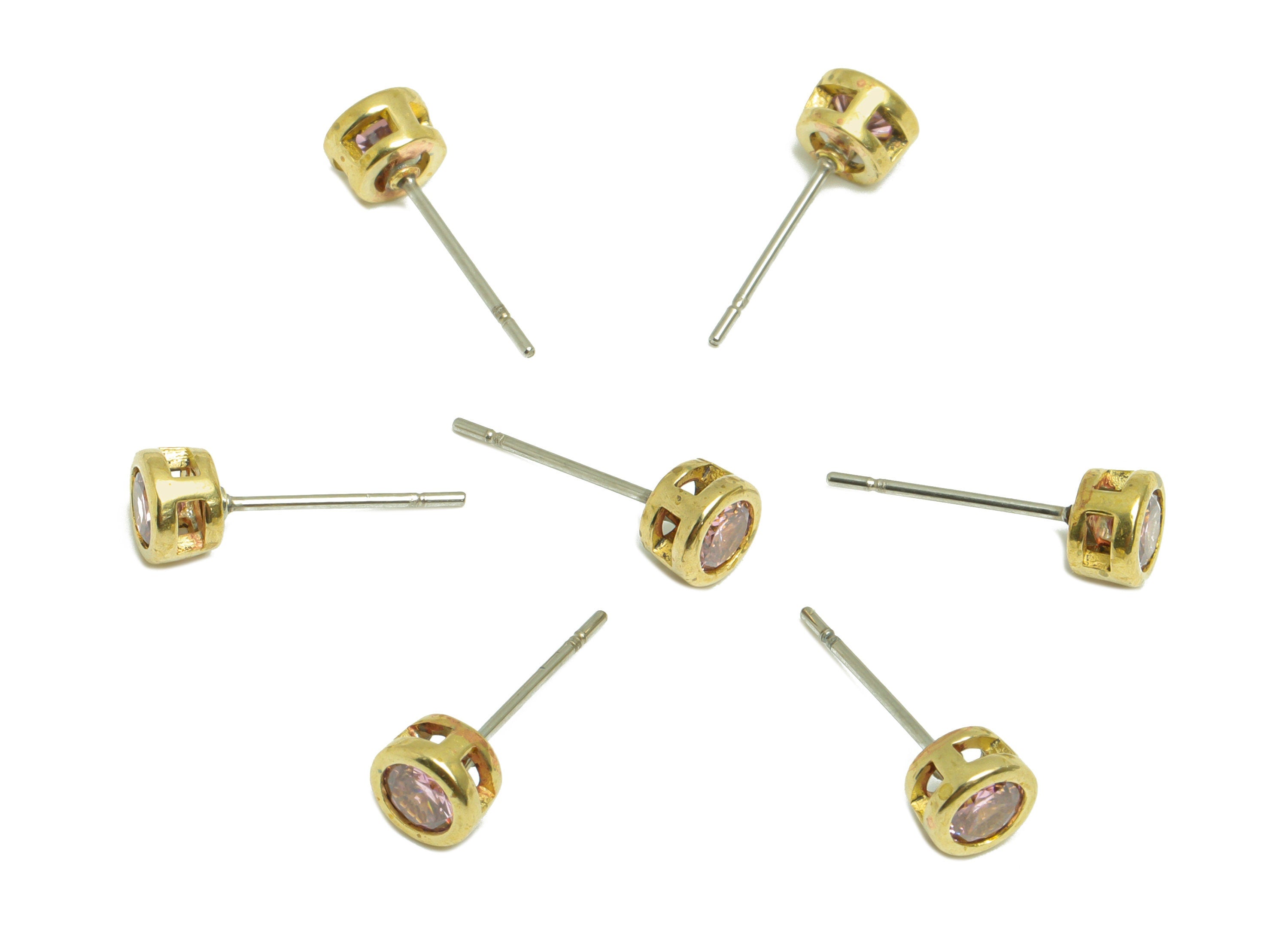 Pink (CZ-01) Zircon Earring Stud - Raw Brass Minimalist CZ Earring Post - Cubic Zircon Earring Post - 15.6x5.4x3.5mm - PP9825D - DOMEDBAZAAR