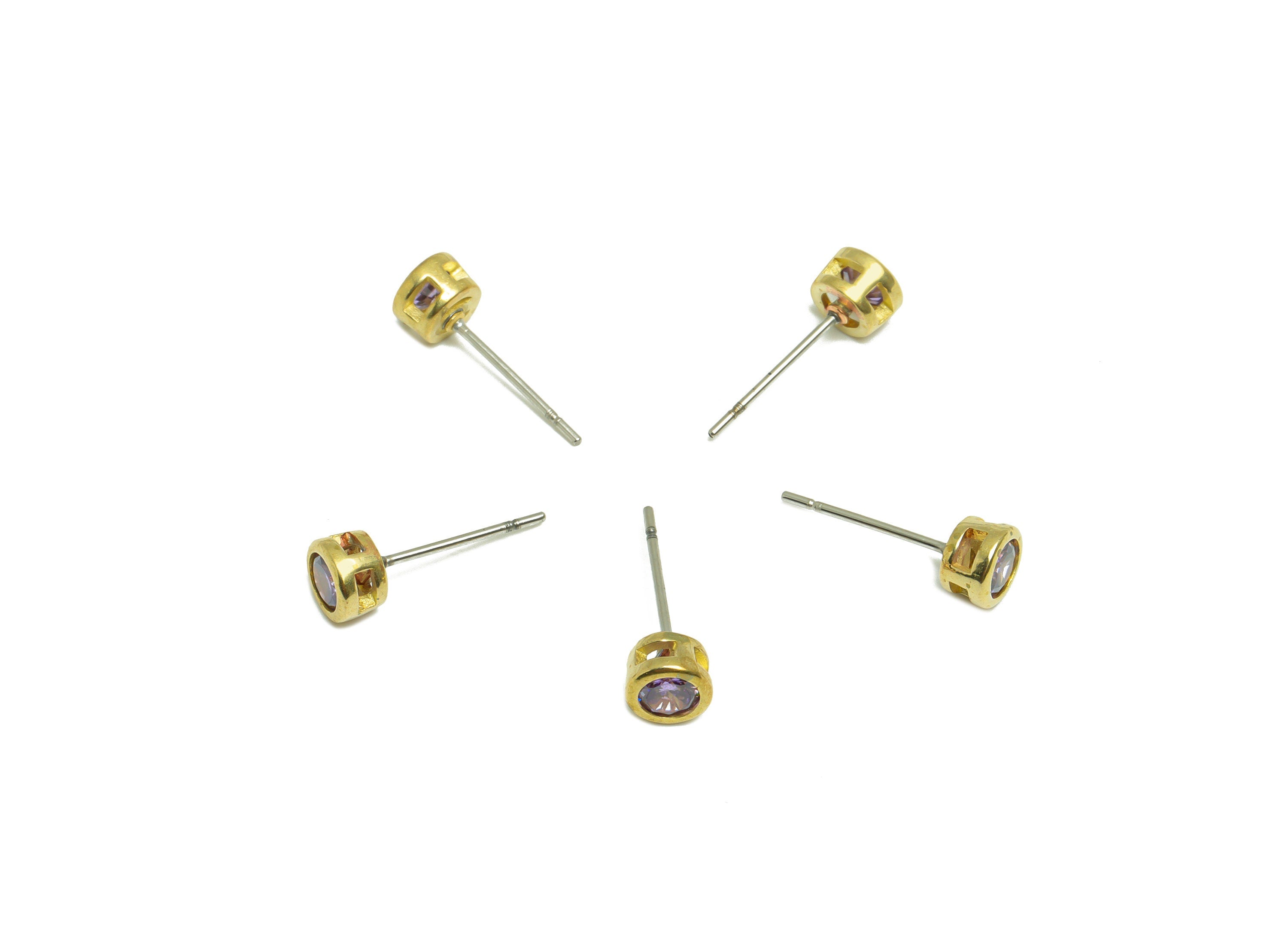 Amethyst (CZ-09) Zircon Earring Stud - Raw Brass Minimalist CZ Earring Post - Cubic Zircon Earring Post - 15.6x5.4x3.5mm - PP9825G - DOMEDBAZAAR