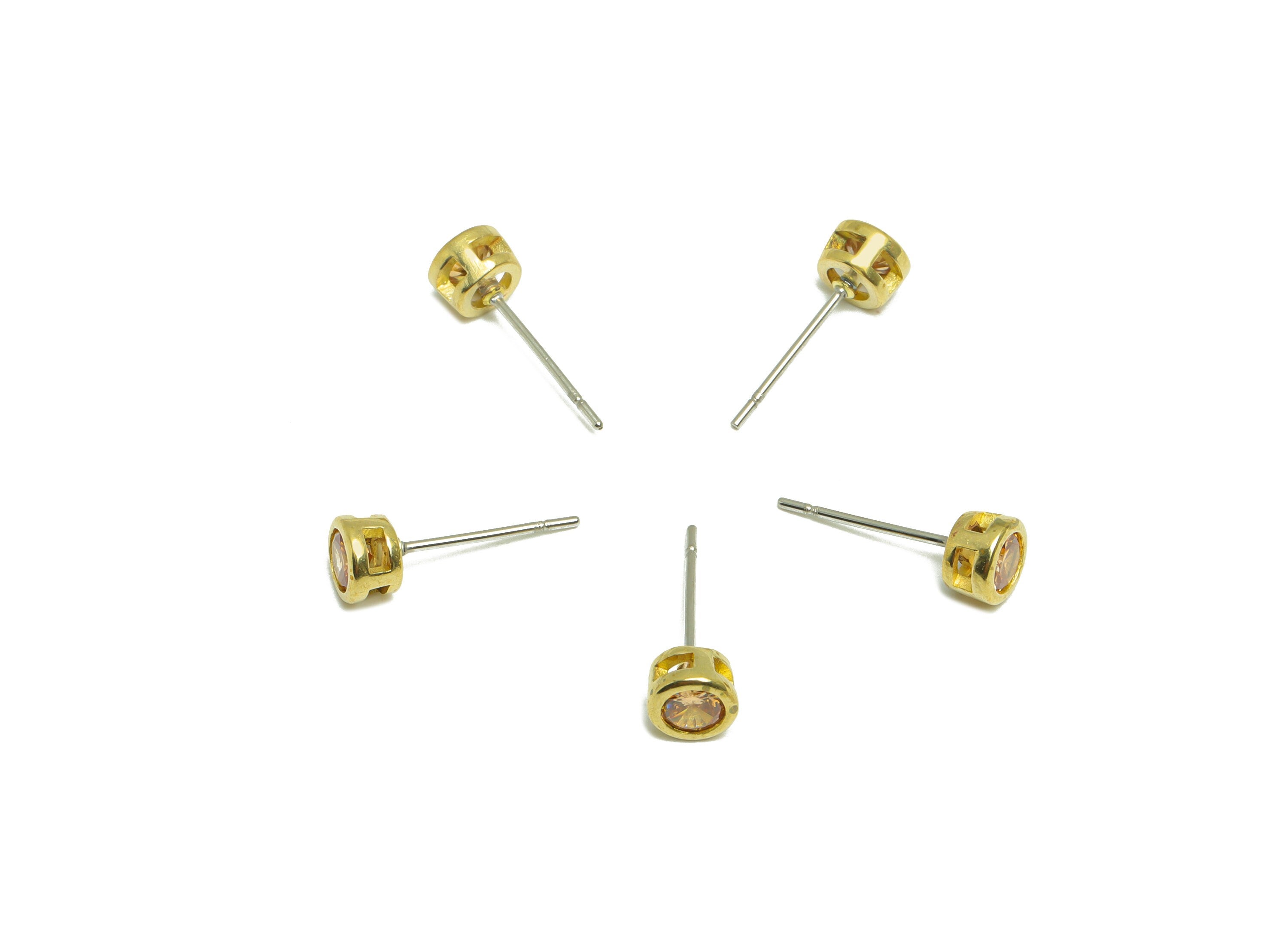 Deep Champagne (CZ-20) Zircon Earring Stud - Raw Brass Minimalist CZ Earring Post - Cubic Zircon Earring Post - 15.6x5.4x3.5mm - PP9825L - DOMEDBAZAAR
