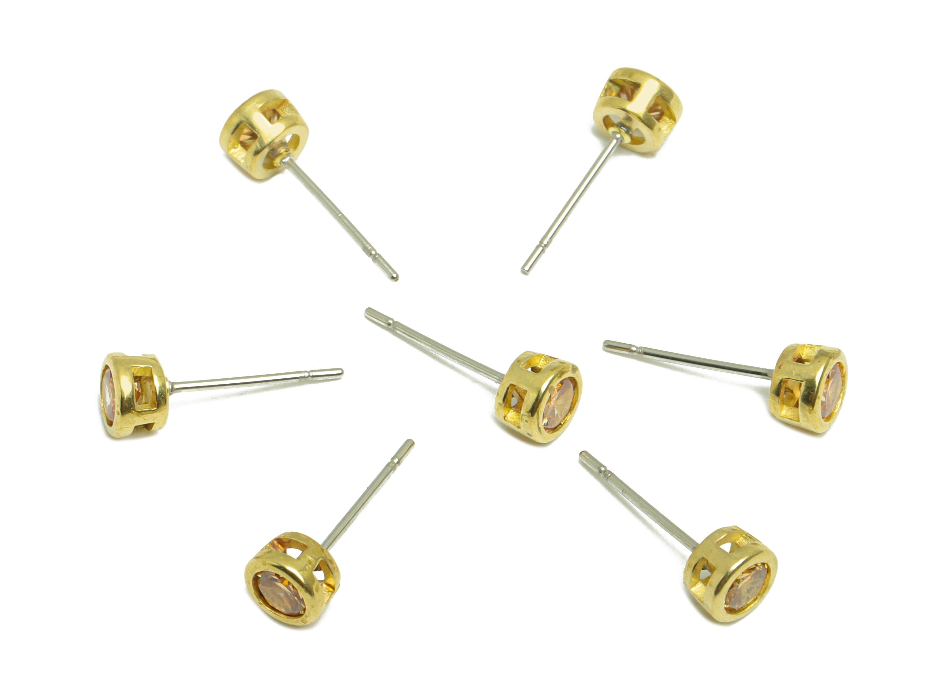 Deep Champagne (CZ-20) Zircon Earring Stud - Raw Brass Minimalist CZ Earring Post - Cubic Zircon Earring Post - 15.6x5.4x3.5mm - PP9825L - DOMEDBAZAAR