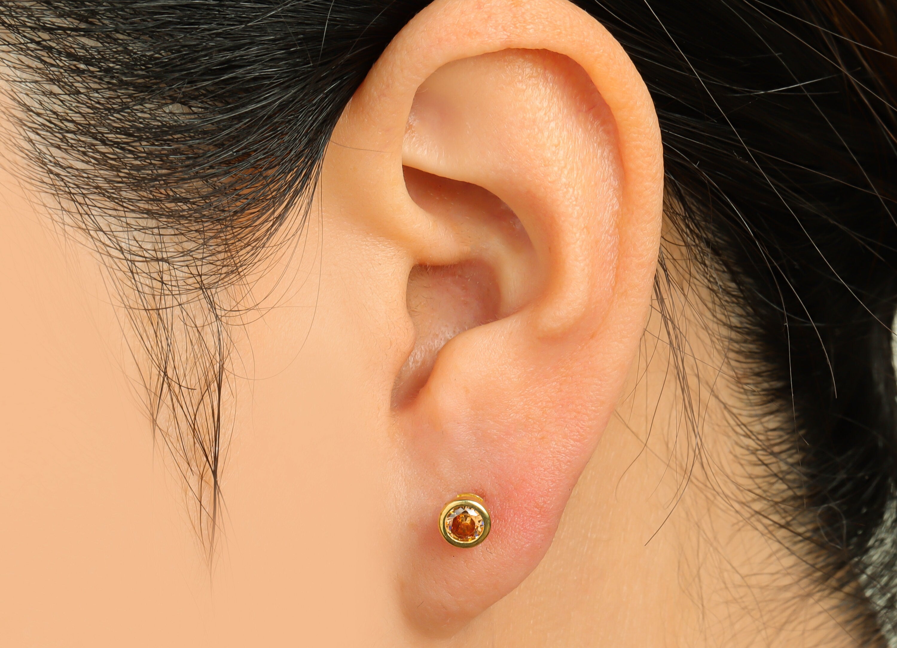 Deep Champagne (CZ-20) Zircon Earring Stud - Raw Brass Minimalist CZ Earring Post - Cubic Zircon Earring Post - 15.6x5.4x3.5mm - PP9825L - DOMEDBAZAAR