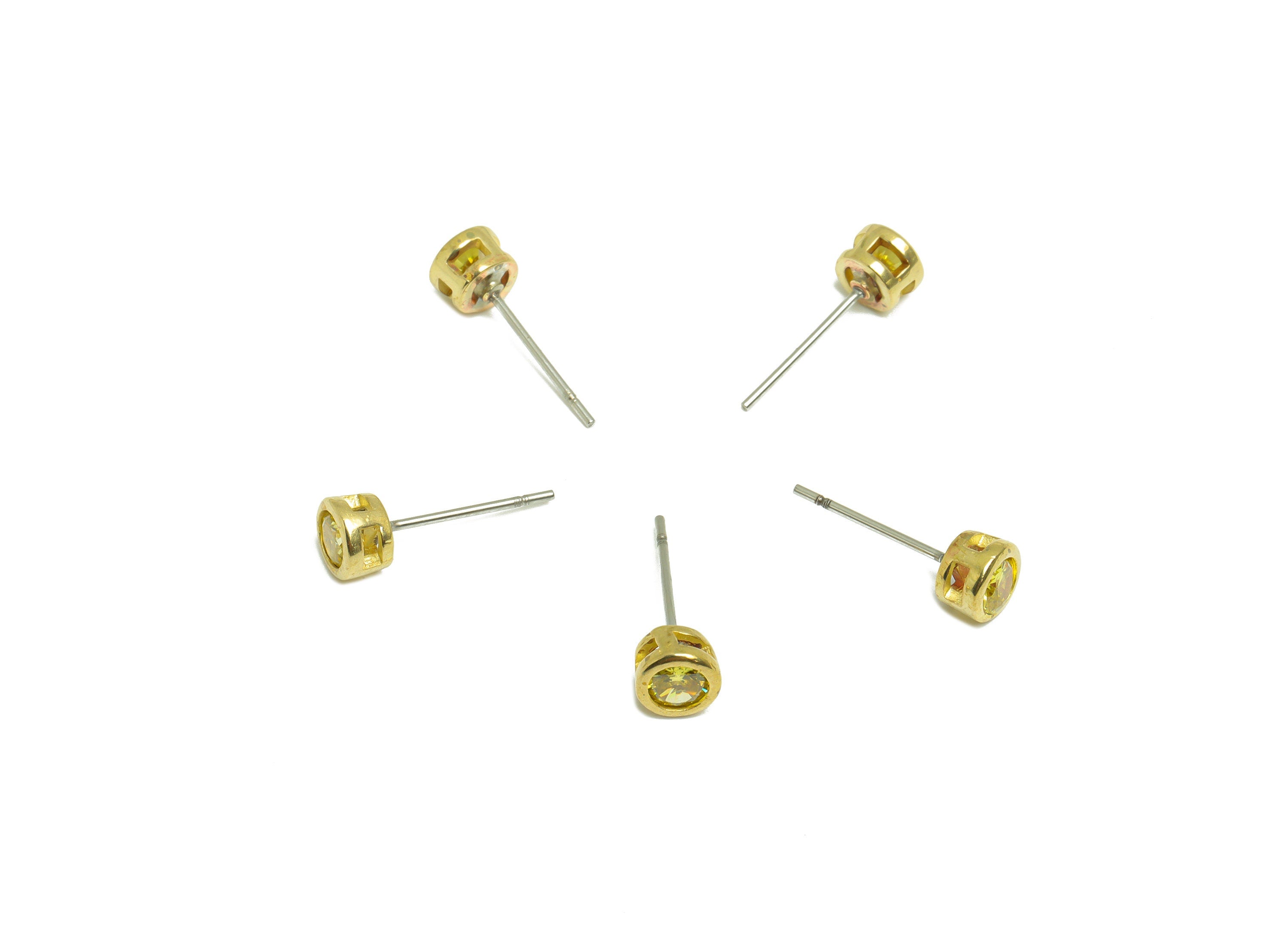 Golden (CZ-05) Zircon Earring Stud - Raw Brass Minimalist CZ Earring Post - Cubic Zircon Earring Post - 15.6x5.4x3.5mm - PP9825P - DOMEDBAZAAR