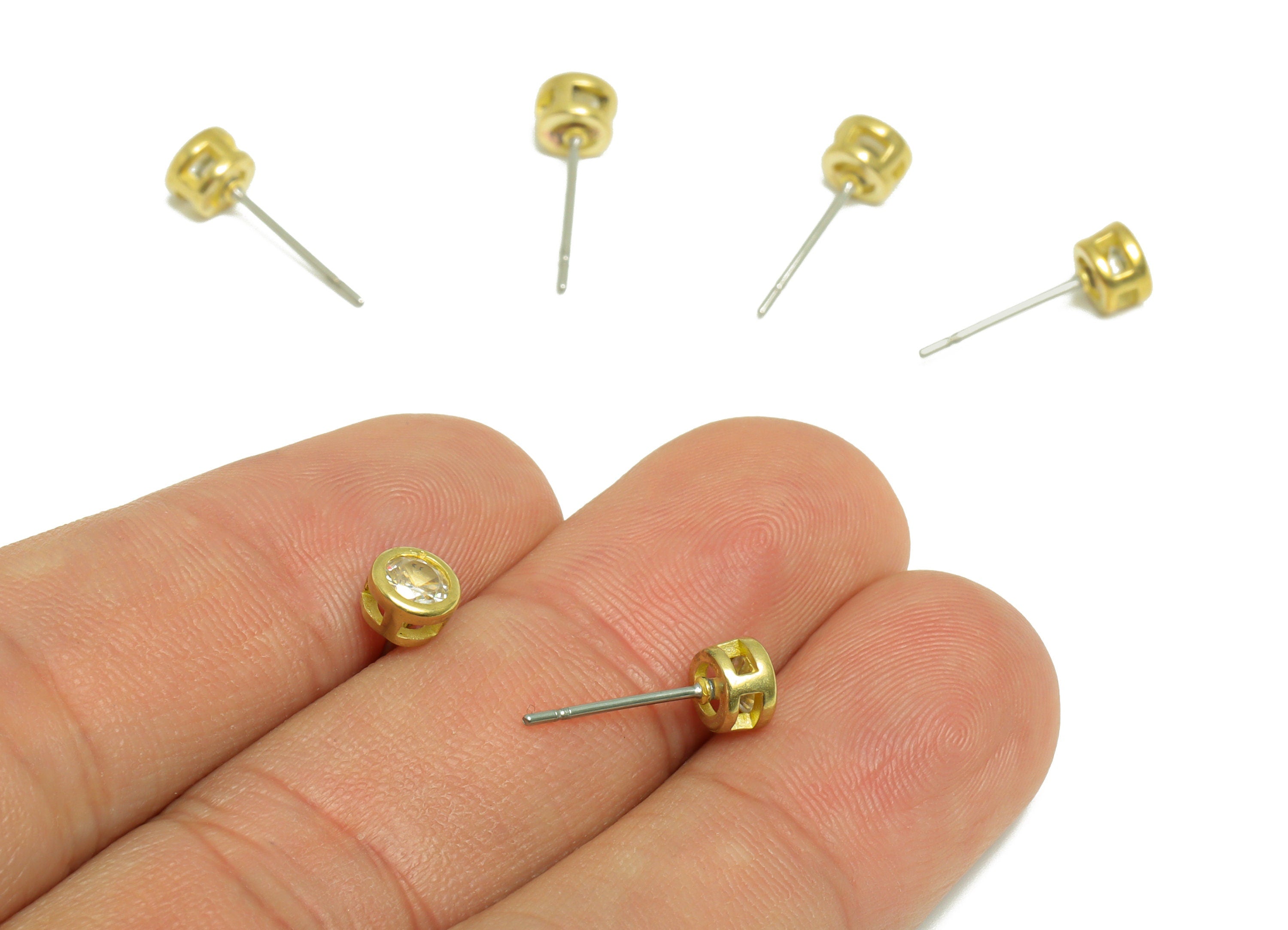 Lemon (CZ-03) Zircon Earring Stud - Raw Brass Minimalist CZ Earring Post - Cubic Zircon Earring Post - 15.6x5.4x3.5mm - PP9825R - DOMEDBAZAAR