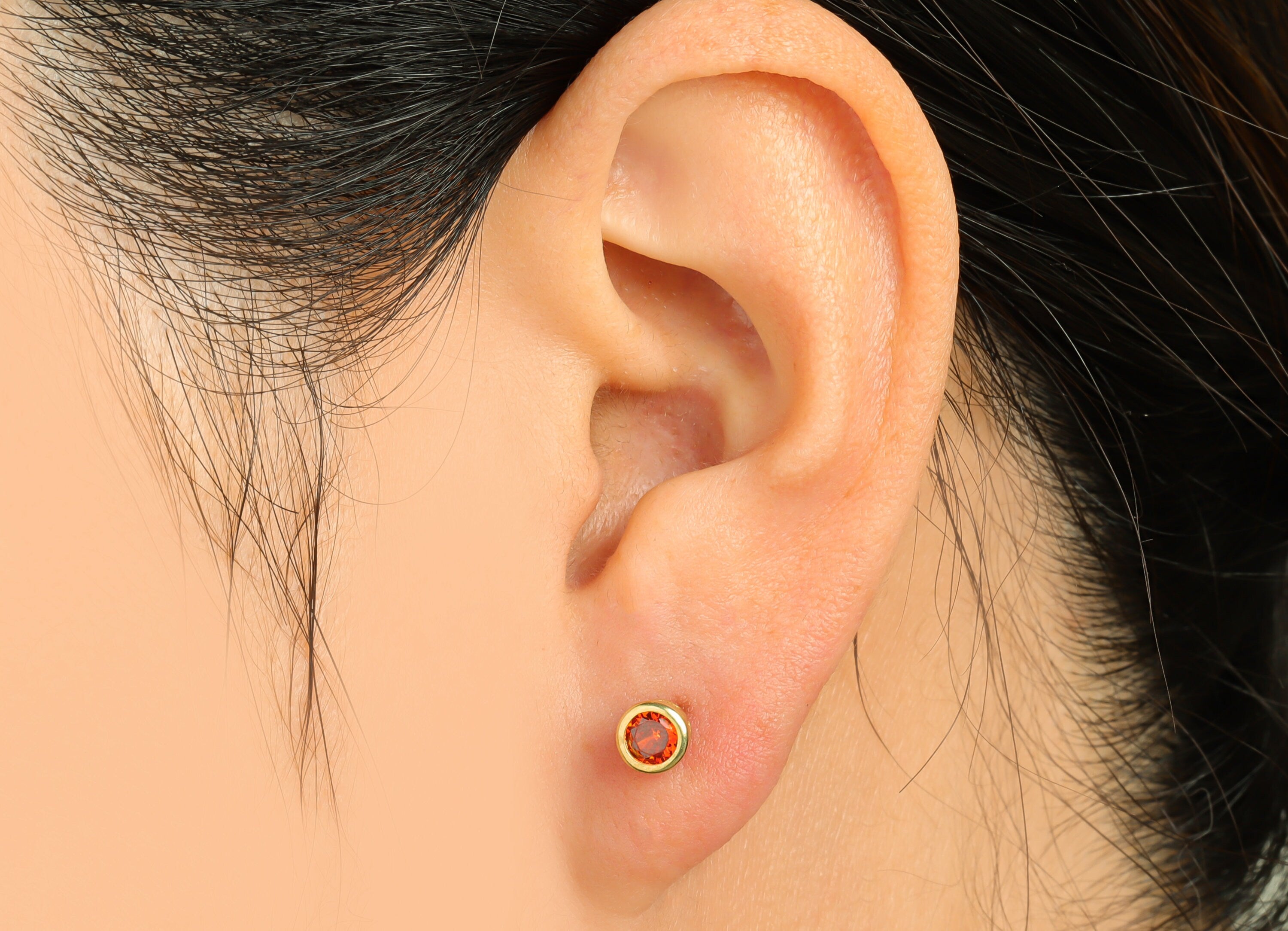 Orange red (CZ-12) Zircon Earring Stud - Raw Brass Minimalist CZ Earring Post - Cubic Zircon Earring Post - 15.6x5.4x3.5mm - PP9825S - DOMEDBAZAAR