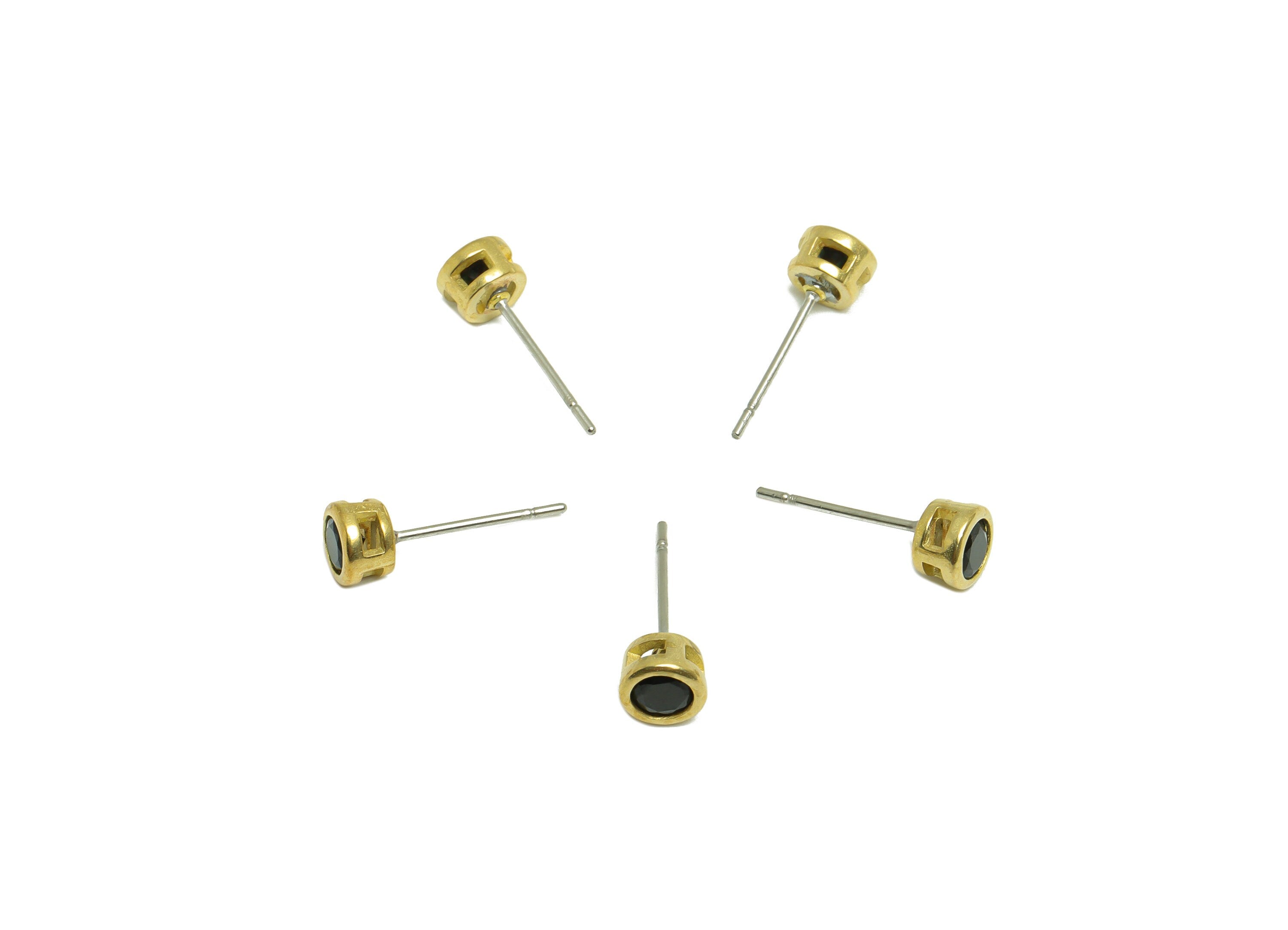 Black (CZ-22) Zircon Earring Stud - Raw Brass Minimalist CZ Earring Post - Cubic Zircon Earring Post - 15.6x5.4x3.5mm - PP9825T - DOMEDBAZAAR
