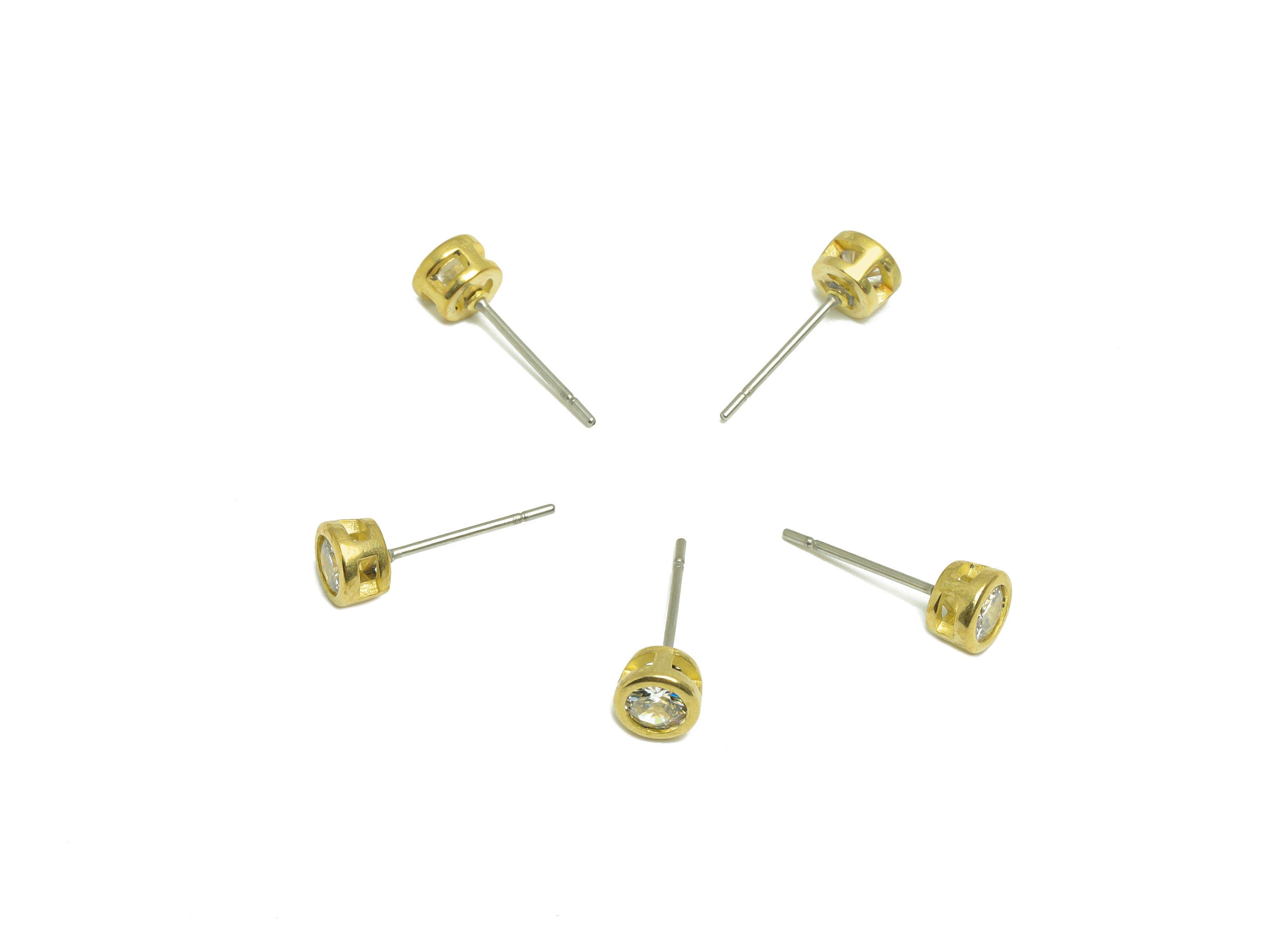 White (CZ-21) Zircon Earring Stud - Raw Brass Minimalist CZ Earring Post - Cubic Zircon Earring Post - 15.6x5.4x3.5mm - PP9825V - DOMEDBAZAAR