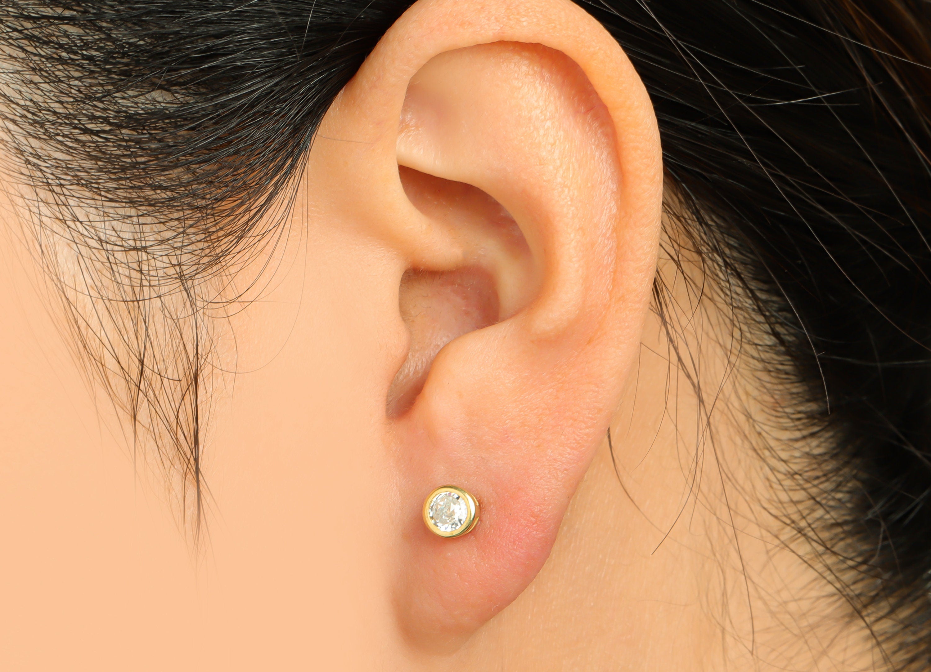 White (CZ-21) Zircon Earring Stud - Raw Brass Minimalist CZ Earring Post - Cubic Zircon Earring Post - 15.6x5.4x3.5mm - PP9825V - DOMEDBAZAAR