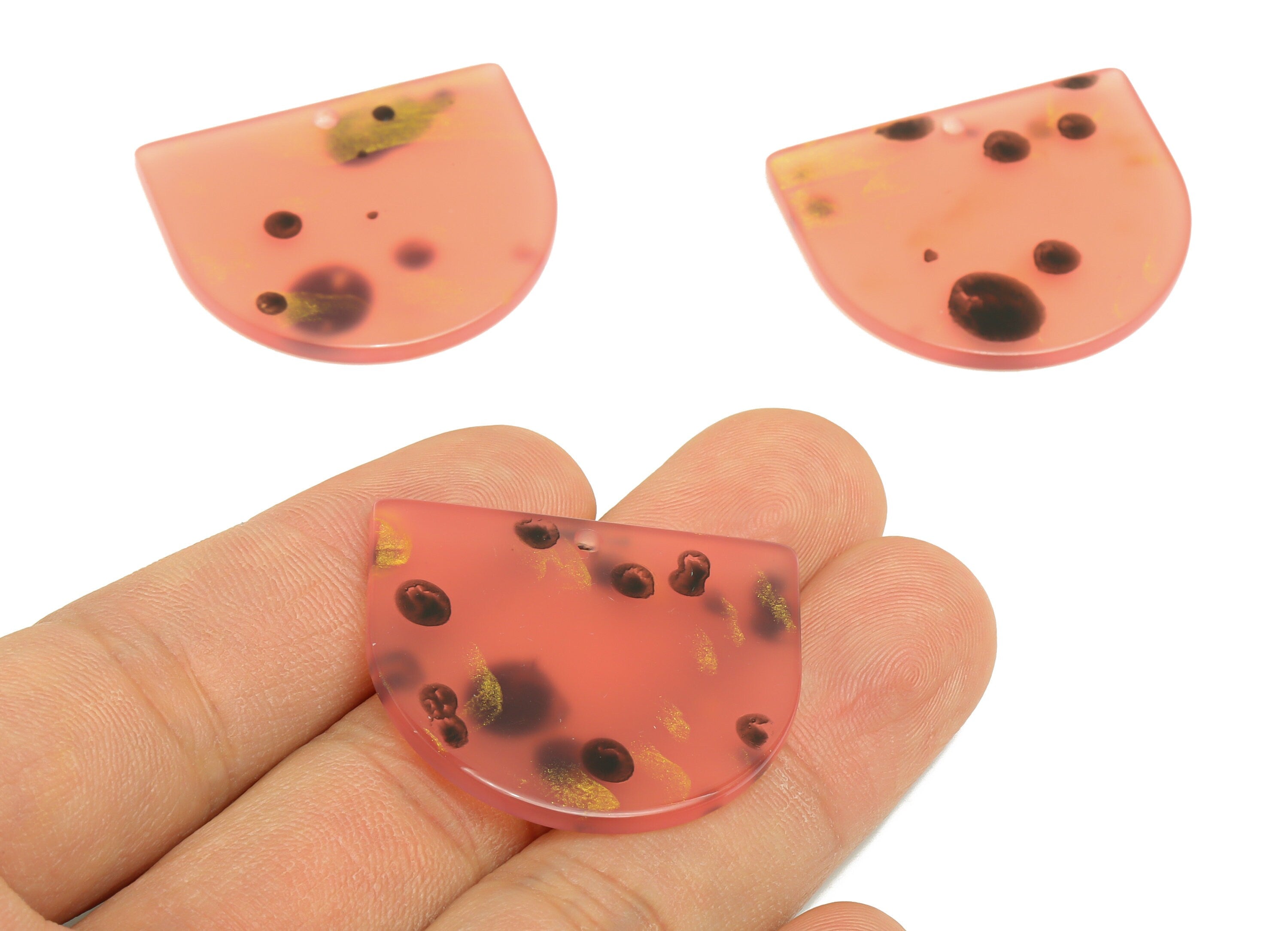 Acrylic D Earring Charms - Pink Semi Circle Pendant - Earring Findings - Jewelry Supplies - Color Code: A1014 - 33.48x29x2mm - AC1094-A1014 - DOMEDBAZAAR