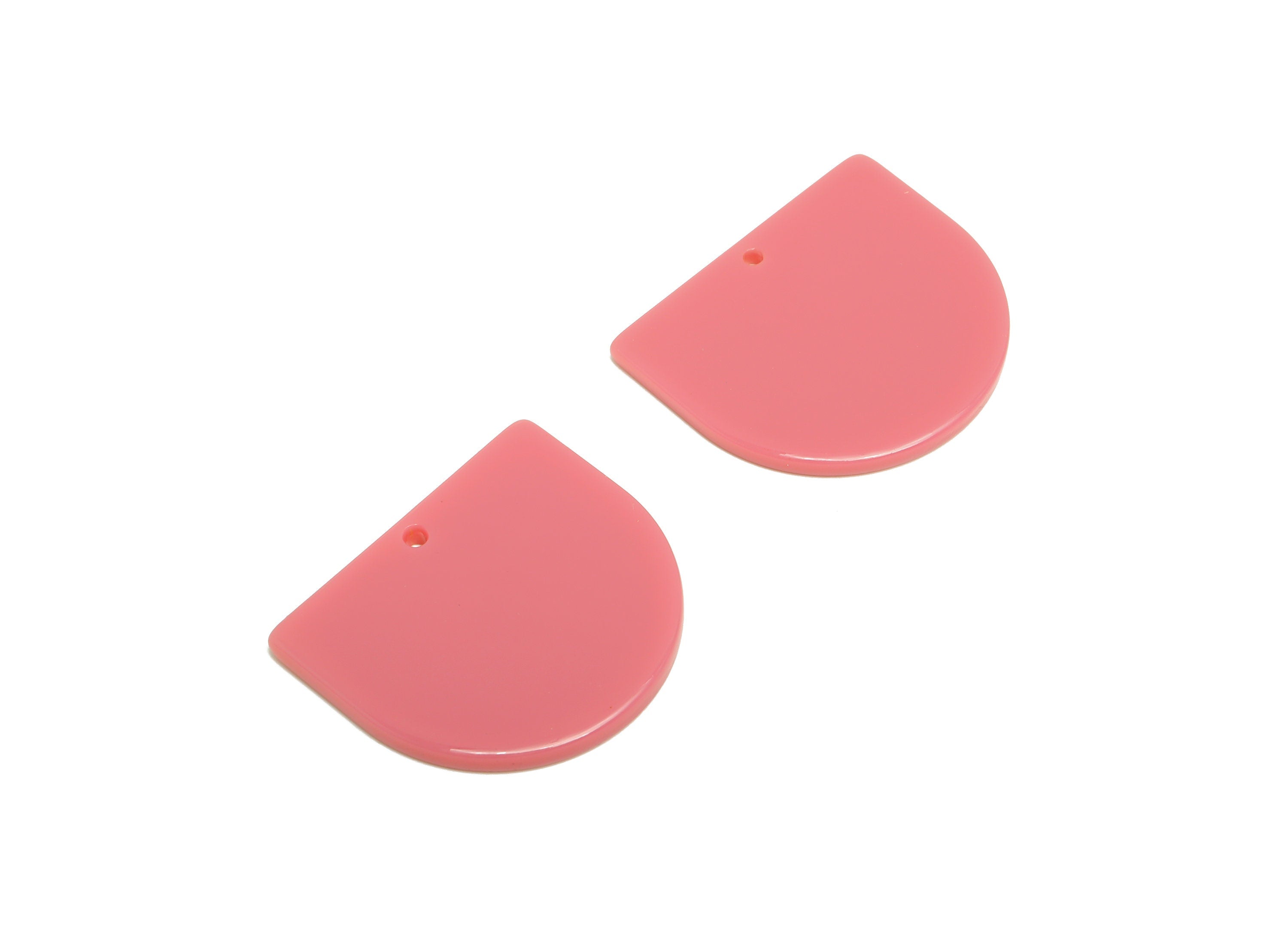 Acrylic D Earring Charms - Pink Domed Pendant - Earring Findings - Jewelry Supplies - Color Code: A1025 - 33.48x29x2mm - AC1094-A1025 - DOMEDBAZAAR