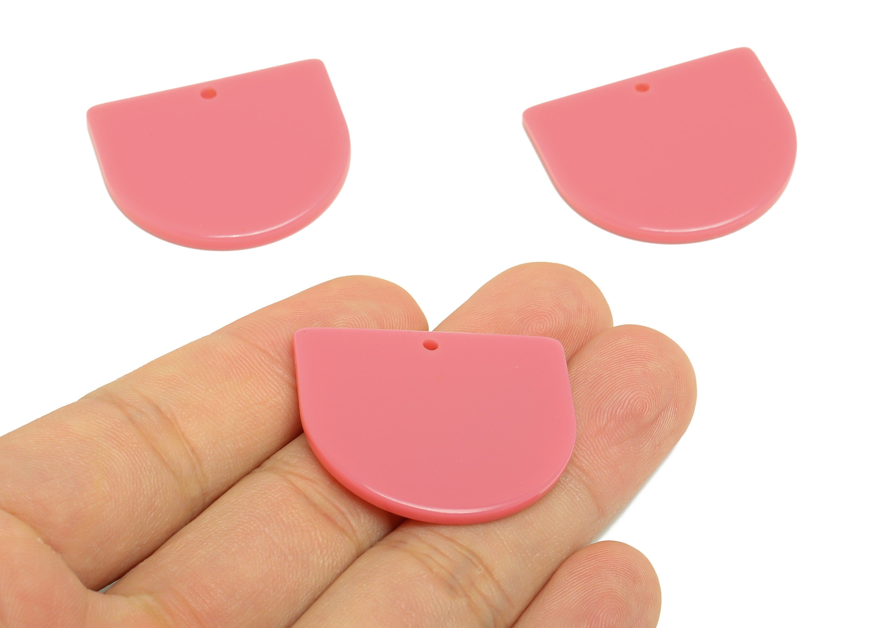 Acrylic D Earring Charms - Pink Domed Pendant - Earring Findings - Jewelry Supplies - Color Code: A1025 - 33.48x29x2mm - AC1094-A1025 - DOMEDBAZAAR