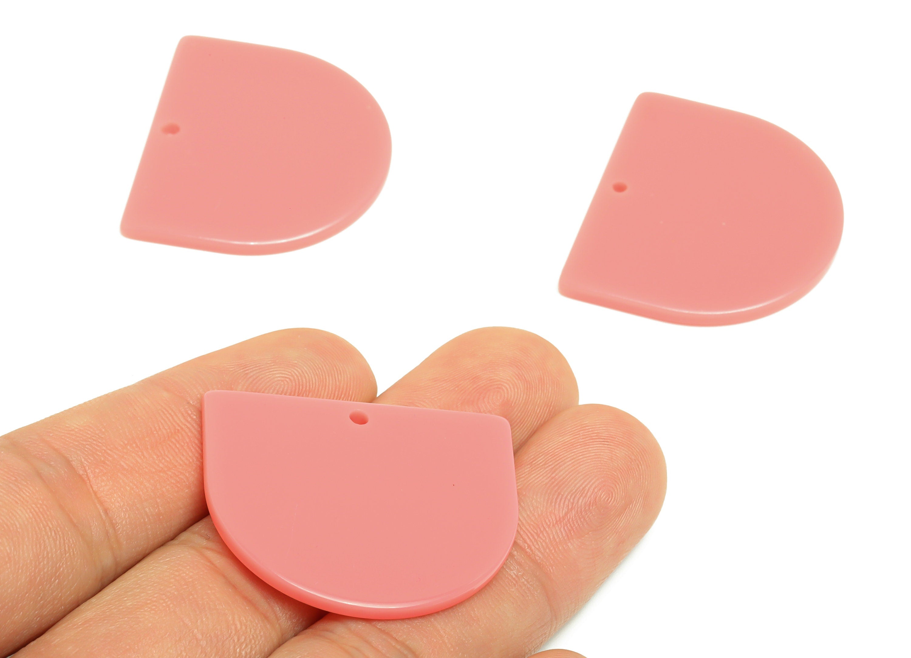 Acrylic D Earring Charms - Pink Domed Pendant - Earring Findings - Jewelry Supplies - Color Code: A695 - 33.48x29x2mm - AC1094-A695 - DOMEDBAZAAR