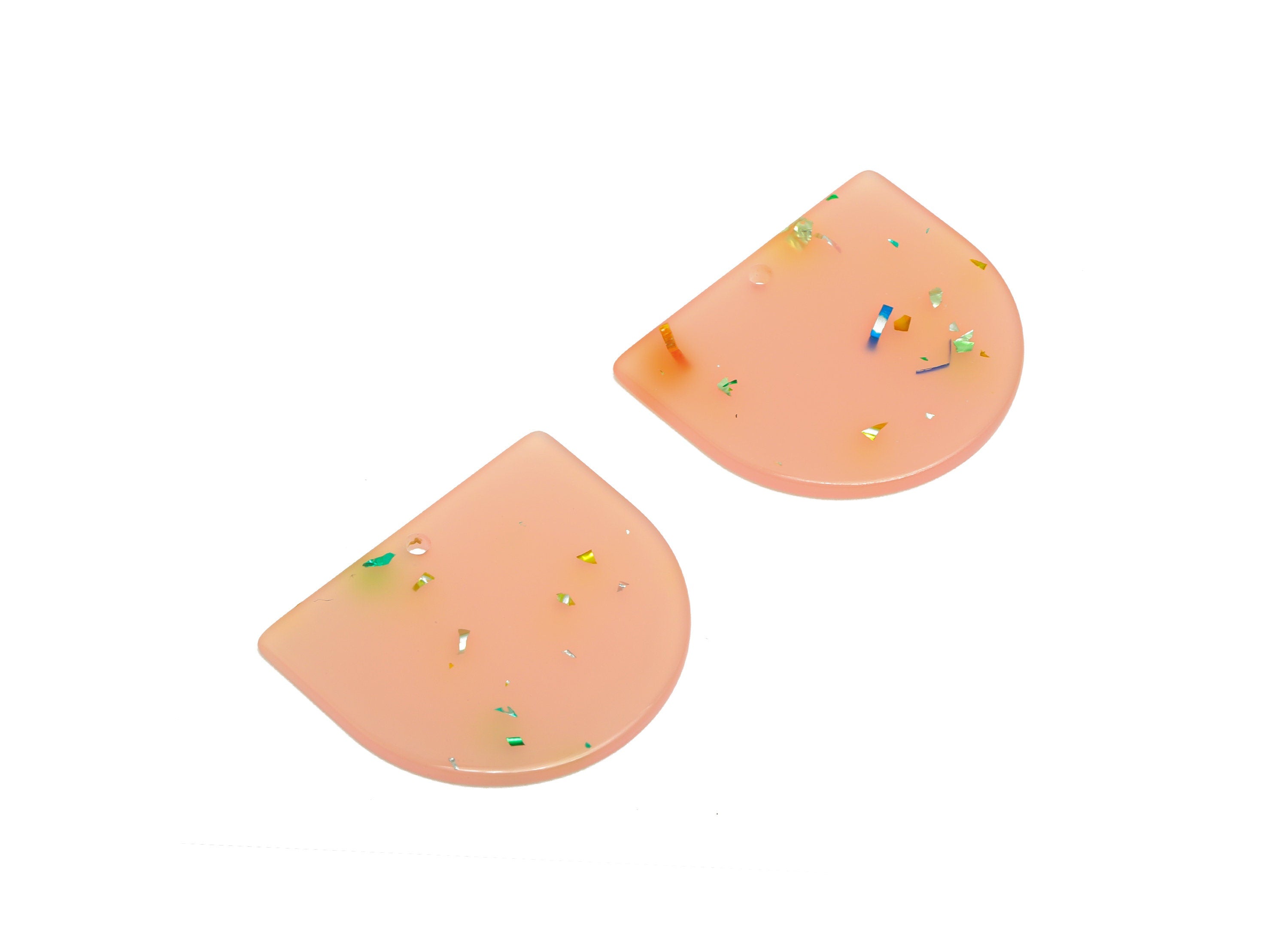 Acrylic D Earring Charms - Acrylic Pink Domed Pendant - Rainbow Foil & Confetti Earring - Color Code: A1015 - 33.48x29x2mm - AC1094-A1015 - DOMEDBAZAAR