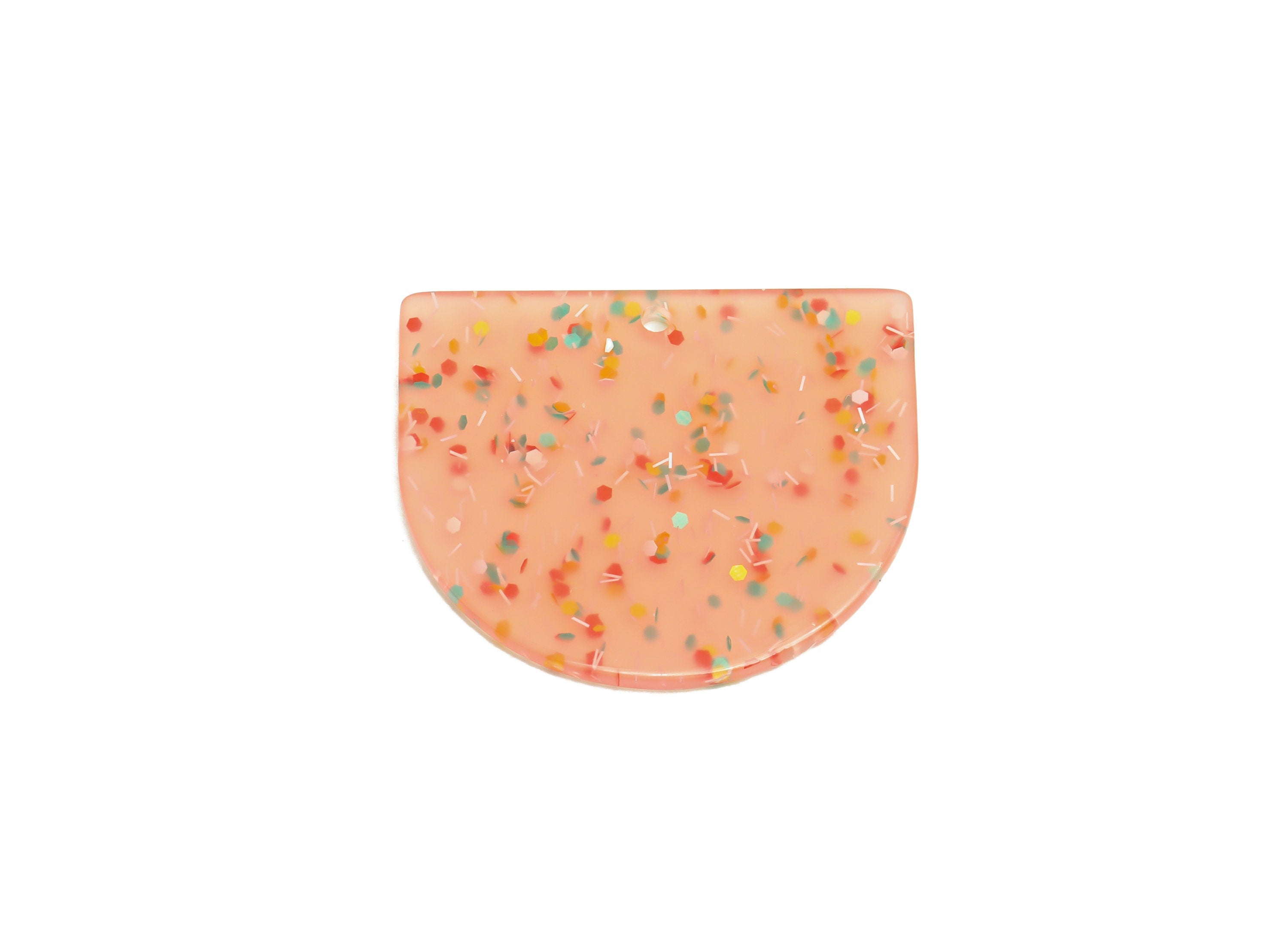 Acrylic D Earring Charms - Acrylic Pink Domed Pendant - Rainbow Sequins Earring - Color Code: A1016 - 33.48x29x2mm - AC1094-A1016 - DOMEDBAZAAR