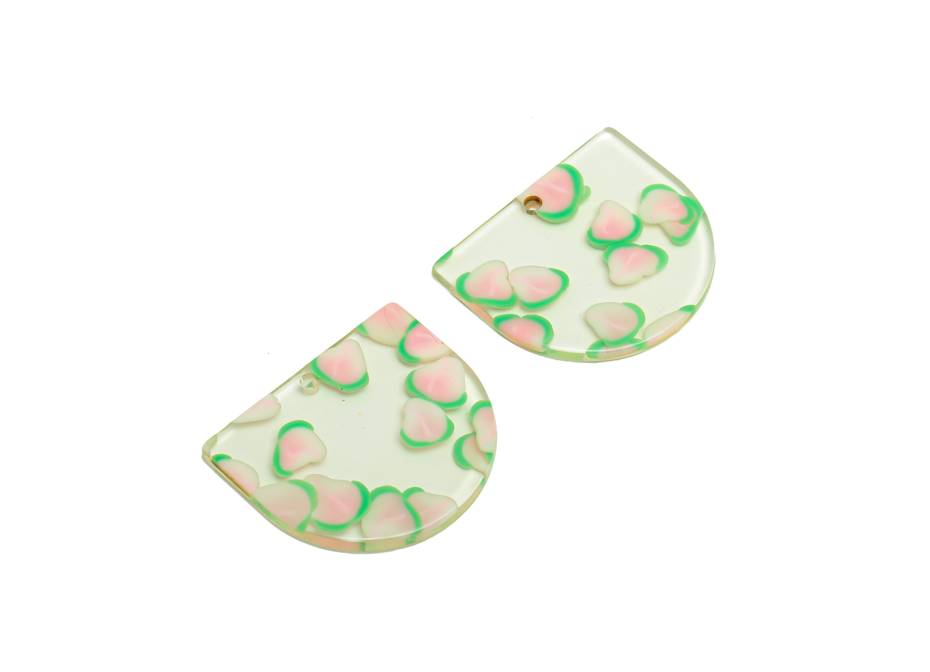 Acrylic D Earring Charms - Acrylic Transparent Domed Pendant - Domed Charm - Color Code: A1020 - 33.48x29x2mm - AC1094-A1020 - DOMEDBAZAAR