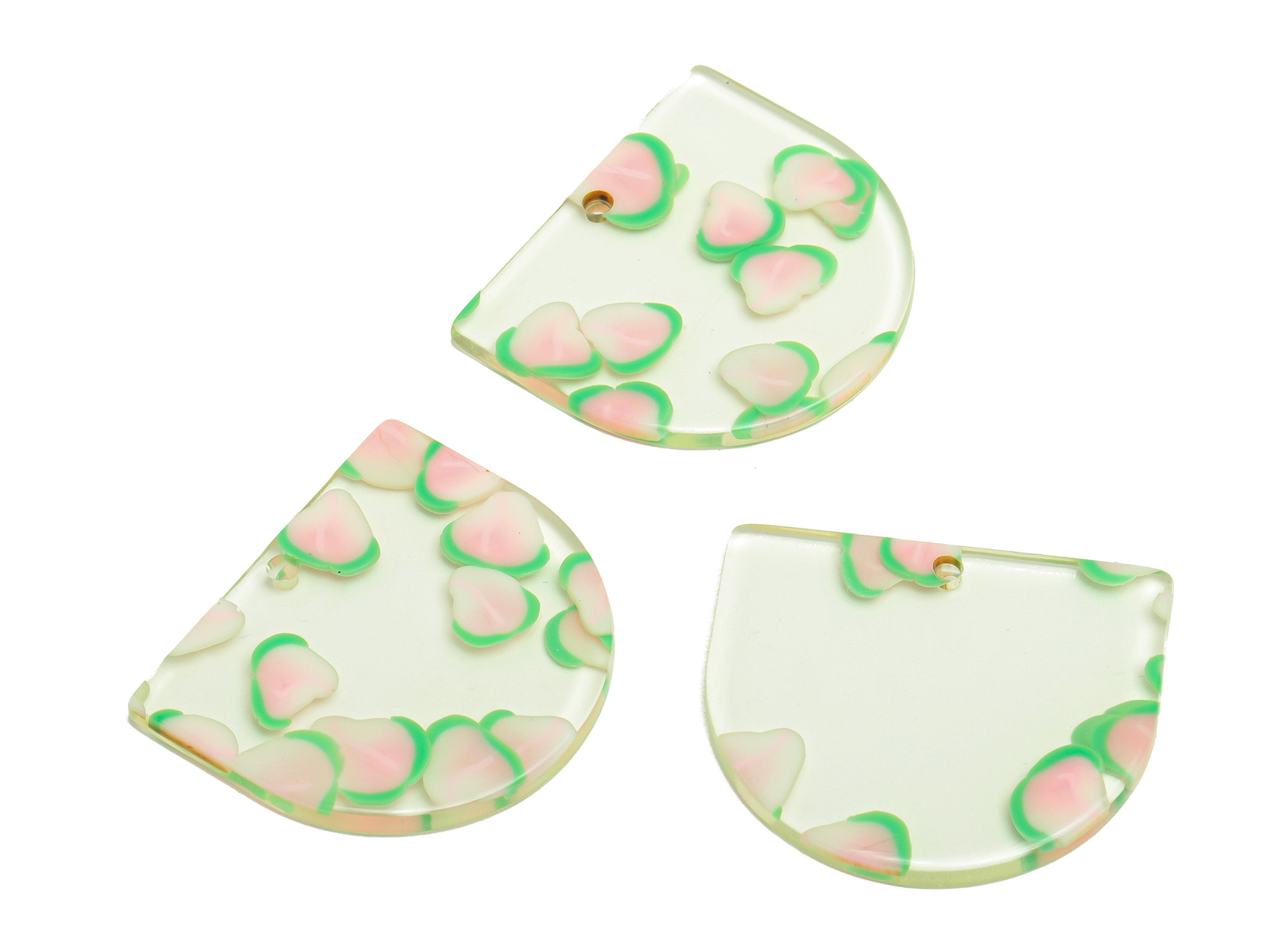 Acrylic D Earring Charms - Acrylic Transparent Domed Pendant - Domed Charm - Color Code: A1020 - 33.48x29x2mm - AC1094-A1020 - DOMEDBAZAAR