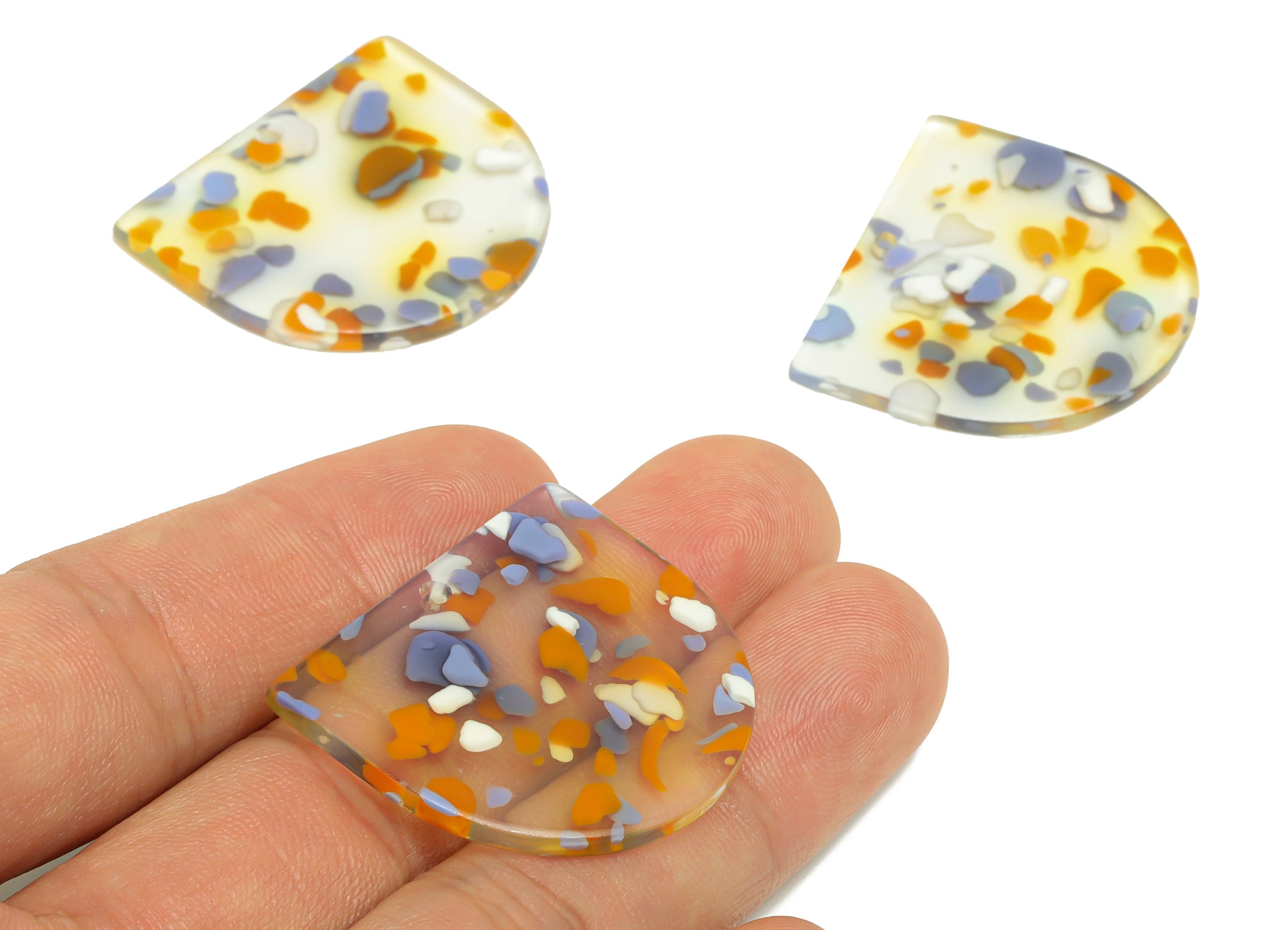 Acrylic D Earring Charms - Acrylic Rainbow Transparent Domed Pendant - Domed Charm - Color Code: A1018 - 33.48x29x2mm - AC1094-A1018 - DOMEDBAZAAR