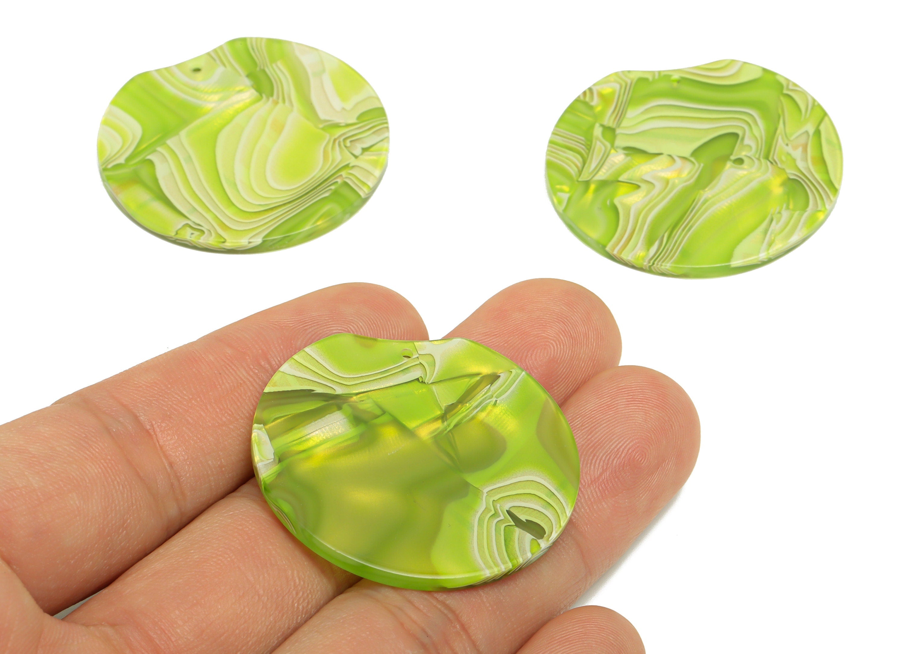 Acrylic Round Charms - Circle Earrings and Pendant - Missing Corner Green Earring Charm - Color Code:A1030 - 36.77x34.65x2.36mm - AC2625 - DOMEDBAZAAR