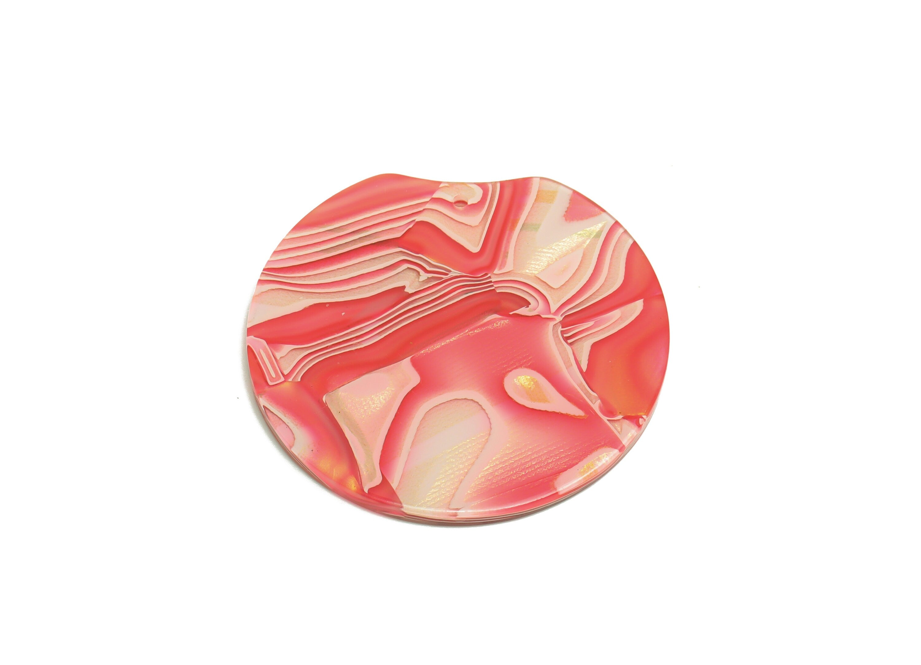 Acrylic Round Charms - Circle Earrings and Pendant - Missing Corner Pink Earring Charm - Color Code:A1031 - 36.77x34.65x2.36mm - AC2625 - DOMEDBAZAAR