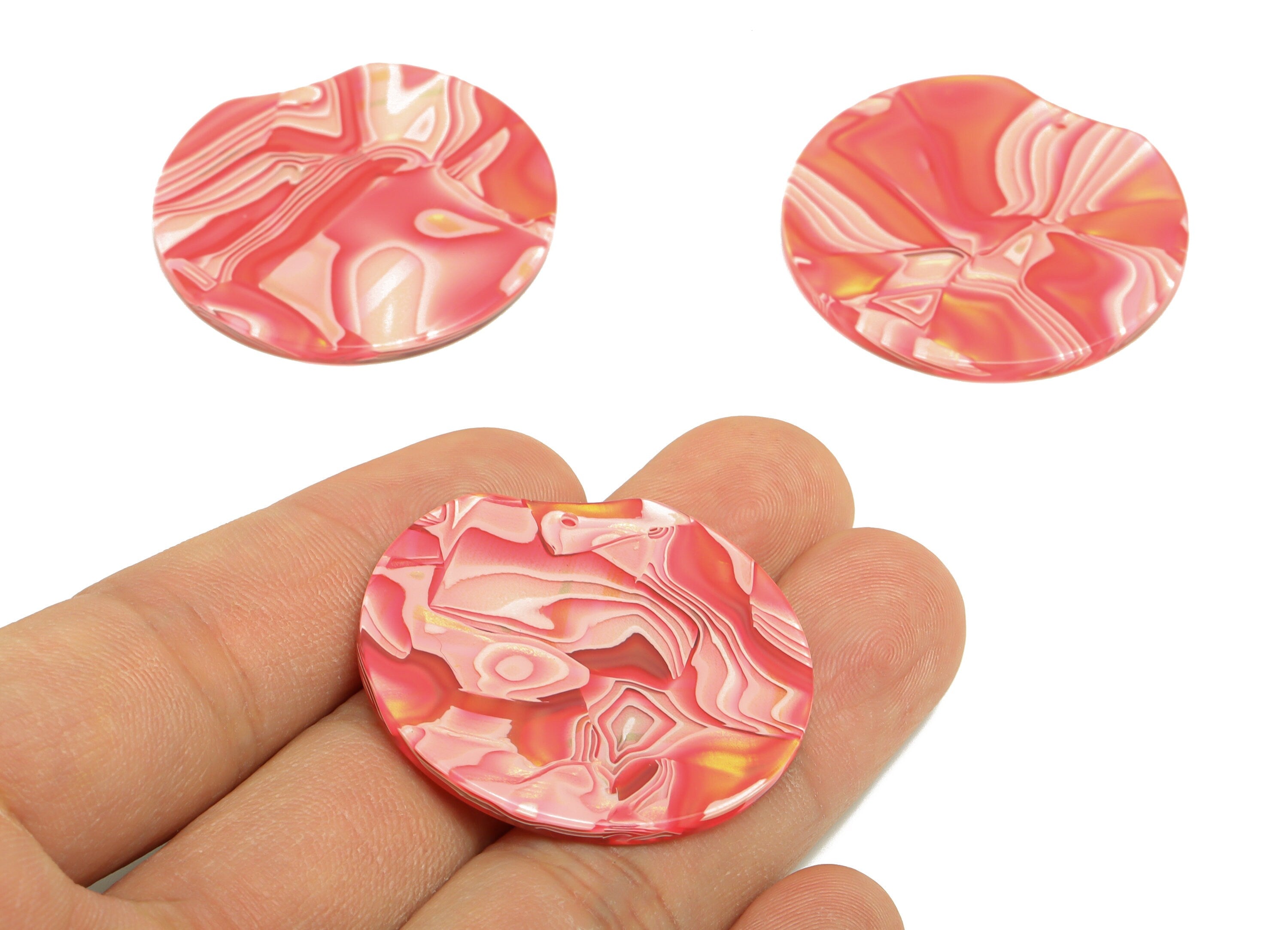 Acrylic Round Charms - Circle Earrings and Pendant - Missing Corner Pink Earring Charm - Color Code:A1031 - 36.77x34.65x2.36mm - AC2625 - DOMEDBAZAAR
