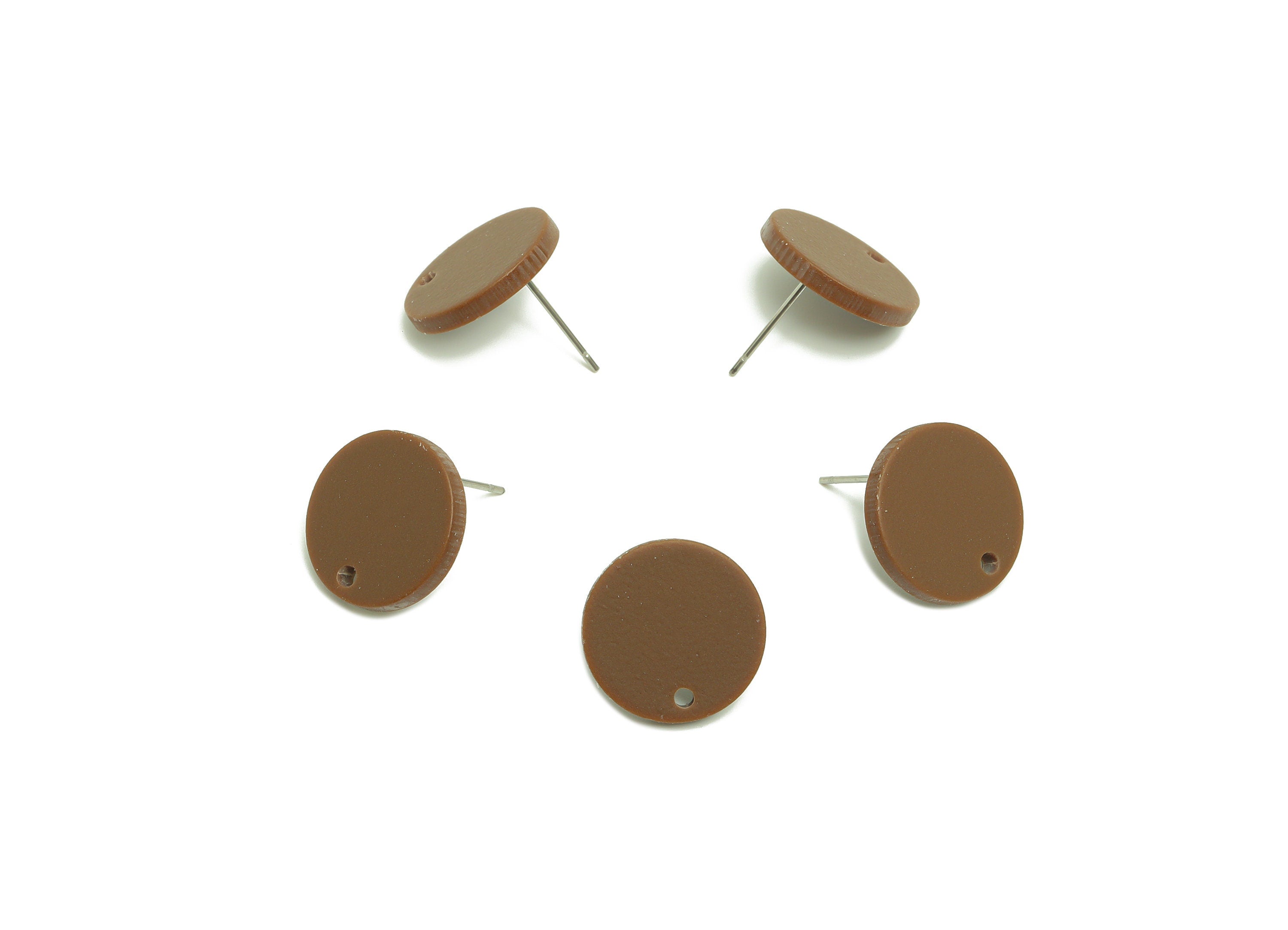 Acrylic Round Earring Stud - Brown Earrings Post - Acrylic Brown Earring Post - Jewelry Supplies - Color Code: A1037 - 15.44x15x2mm- AC2630 - DOMEDBAZAAR