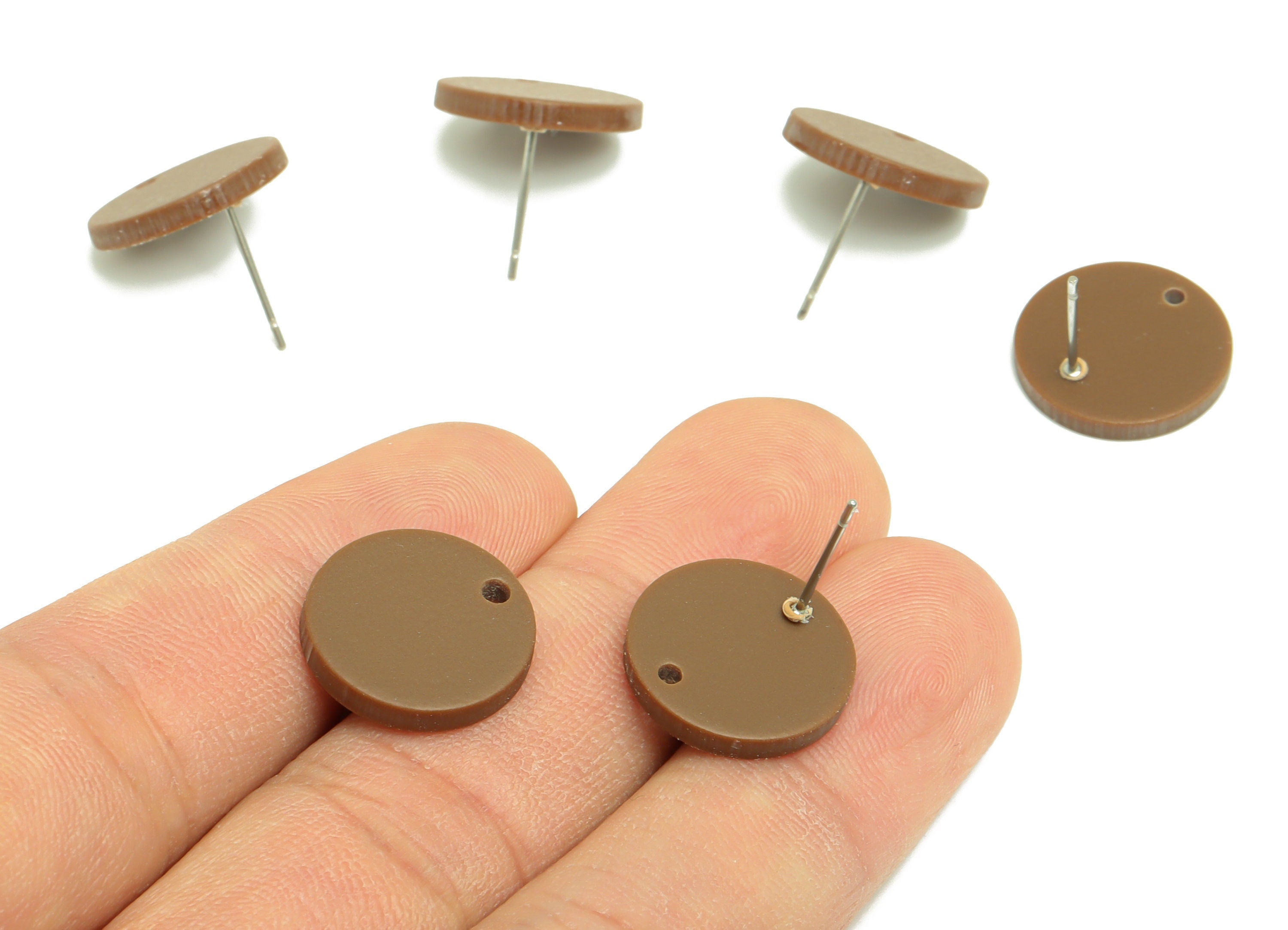 Acrylic Round Earring Stud - Brown Earrings Post - Acrylic Brown Earring Post - Jewelry Supplies - Color Code: A1037 - 15.44x15x2mm- AC2630 - DOMEDBAZAAR