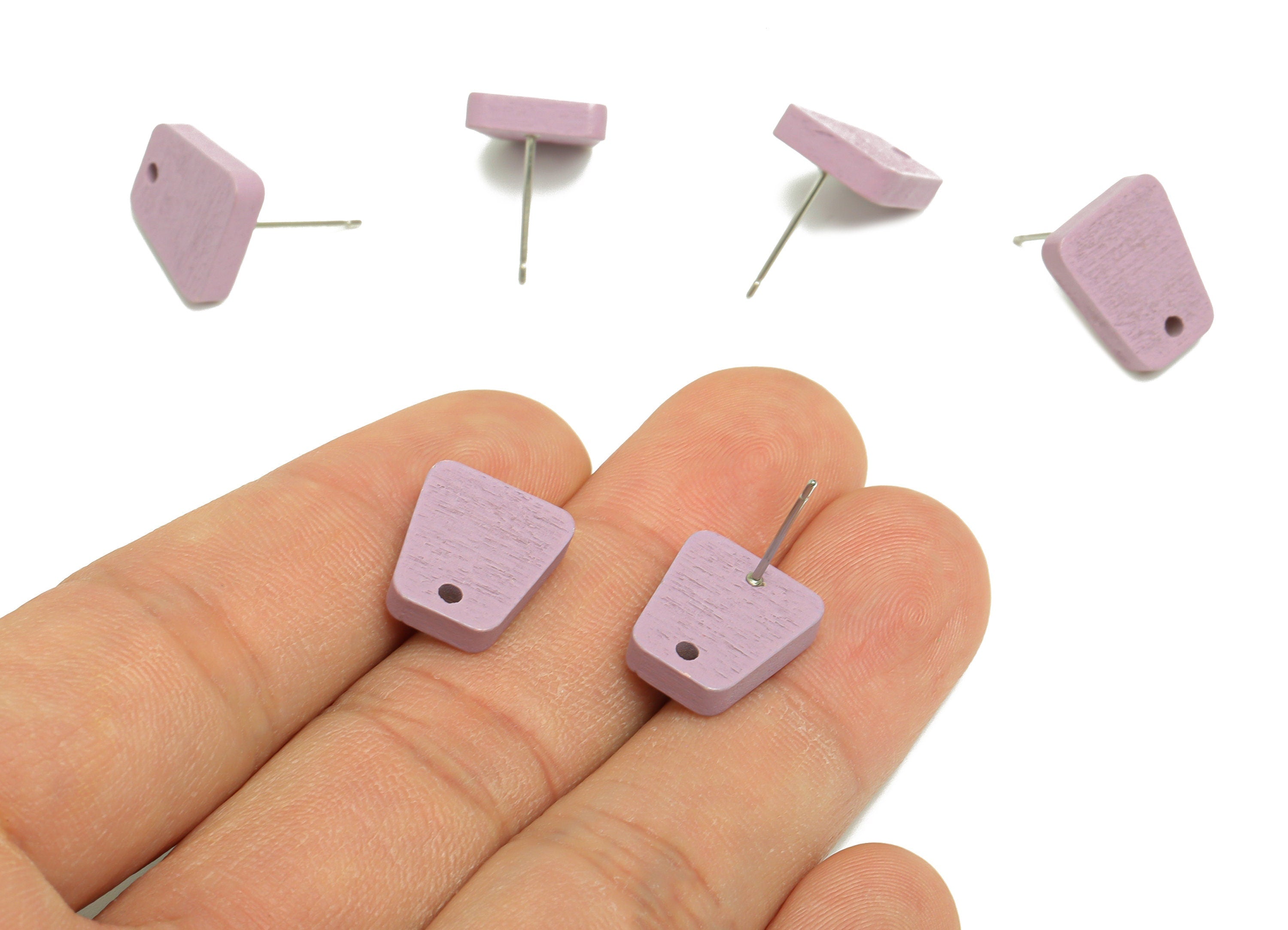 Hemu Wood Trapezoid Earring Stud - Purple Trapezium Earring Post - Stainless Steel Stud - Earring Finding - 14.02x11.53x3.3mm - BB1279D - DOMEDBAZAAR