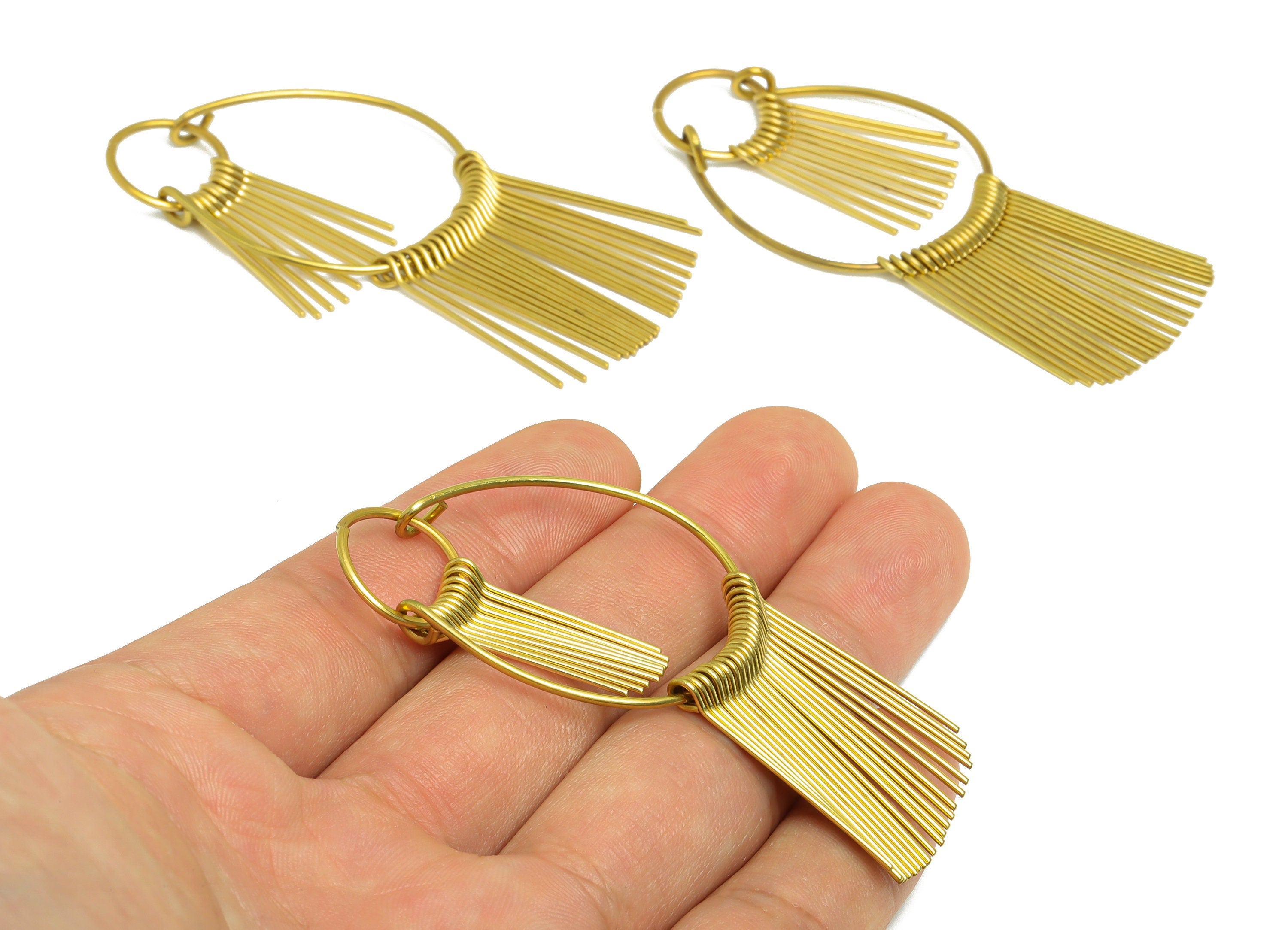 Drop Wire Tassel Earring Charm - Teardrop Wire Earring Charm - Interlock Fringe Oval Earring Tassel - Dangle Charm - 72.4x30x3.3mm - PP10154 - DOMEDBAZAAR