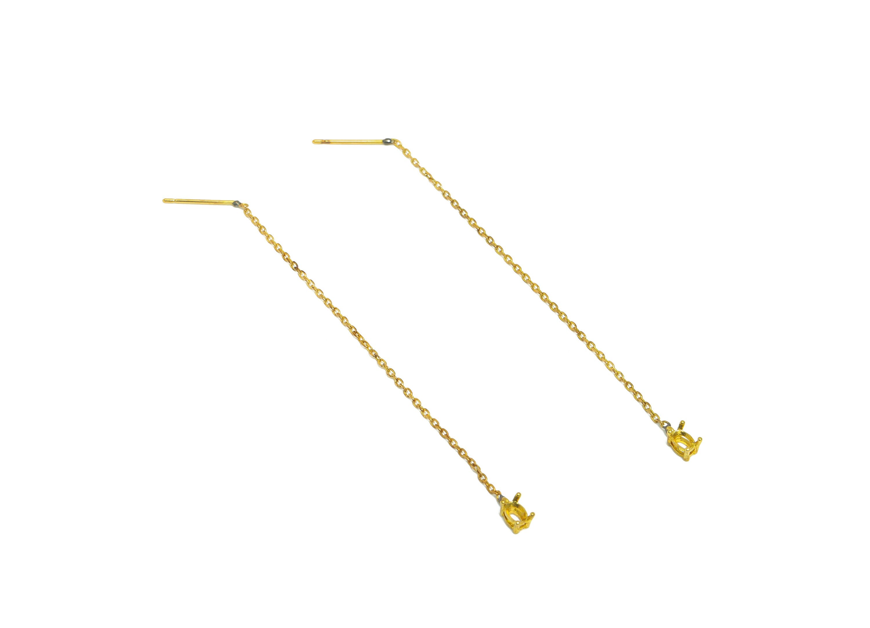 3*4 Oval CZ Setting Chain Earring Stud - Raw Brass Oval Chain Tassel - CZ Setting Chain Earring - Diamond Setting - 89x3.4x3.2mm - PP10308 - DOMEDBAZAAR