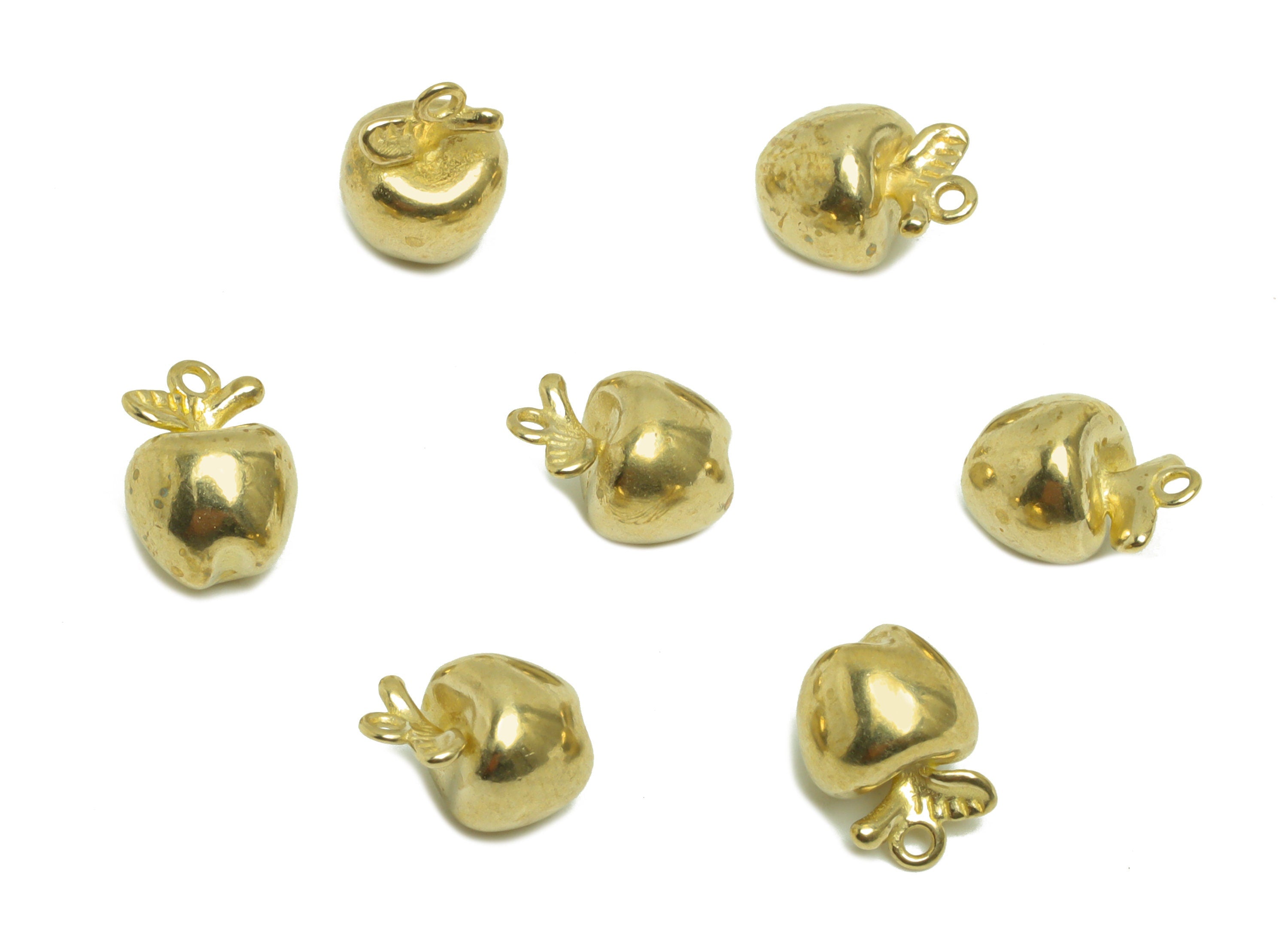 Brass Apple Earring Charm - Raw Brass Cubic Apple Earring Charm - Brass Apple Figure Pendant With Loop - Brass Apple Charm - 9x7x7mm-PP10306 - DOMEDBAZAAR