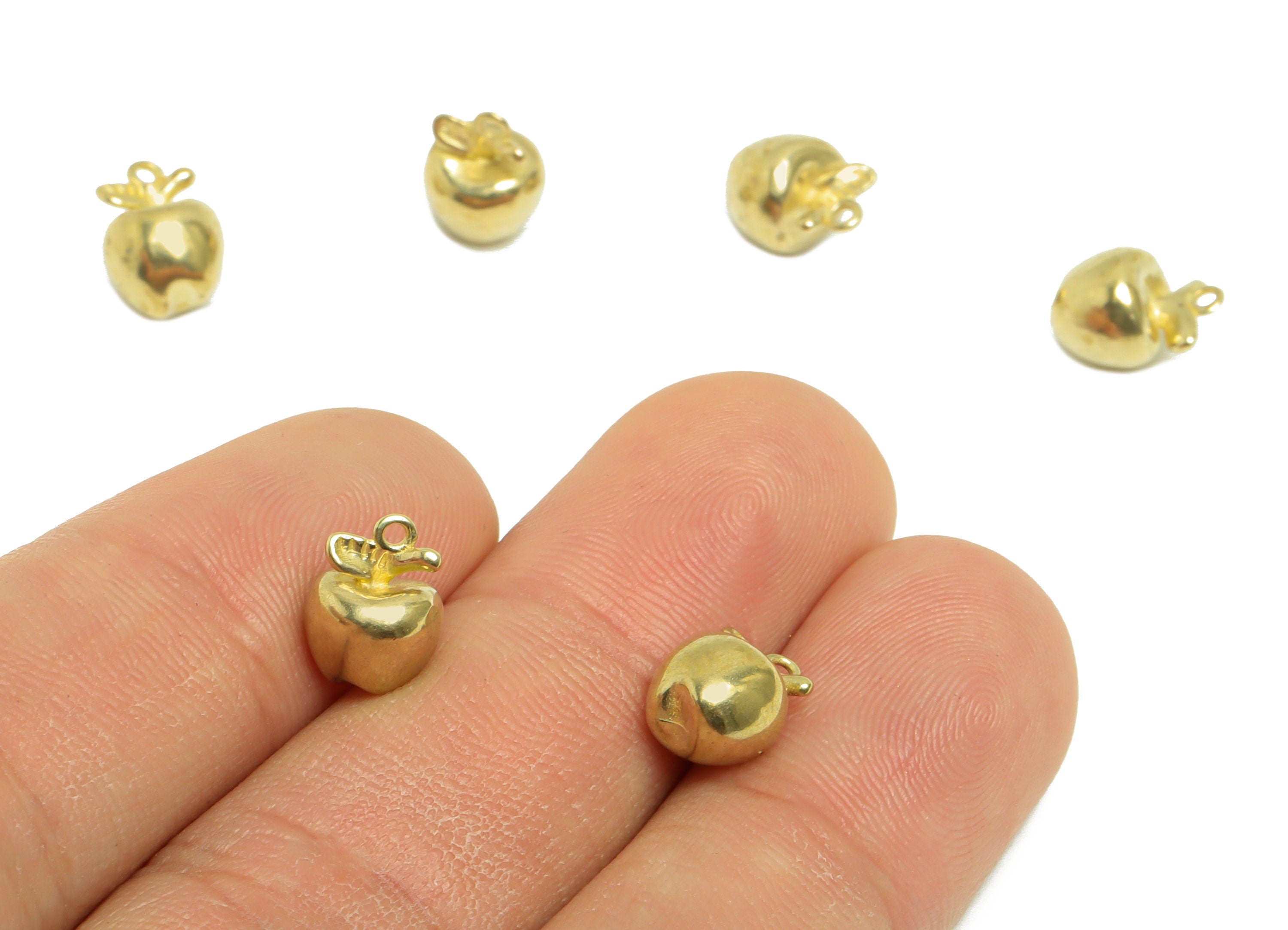 Brass Apple Earring Charm - Raw Brass Cubic Apple Earring Charm - Brass Apple Figure Pendant With Loop - Brass Apple Charm - 9x7x7mm-PP10306 - DOMEDBAZAAR