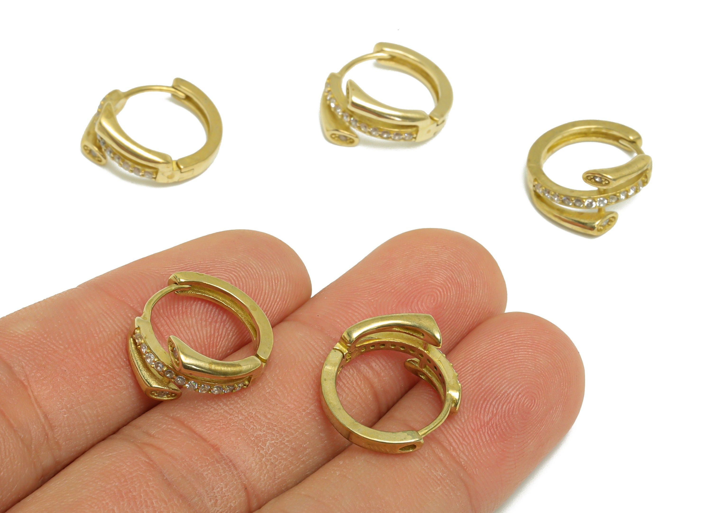 Brass CZ Round Huggie Hoop Earring - Raw Brass Cubic Zircon Hoop Huggie Earring - Brass Huggie Hoop Earring - 17.5x15x9.2mm - PP10336 - DOMEDBAZAAR