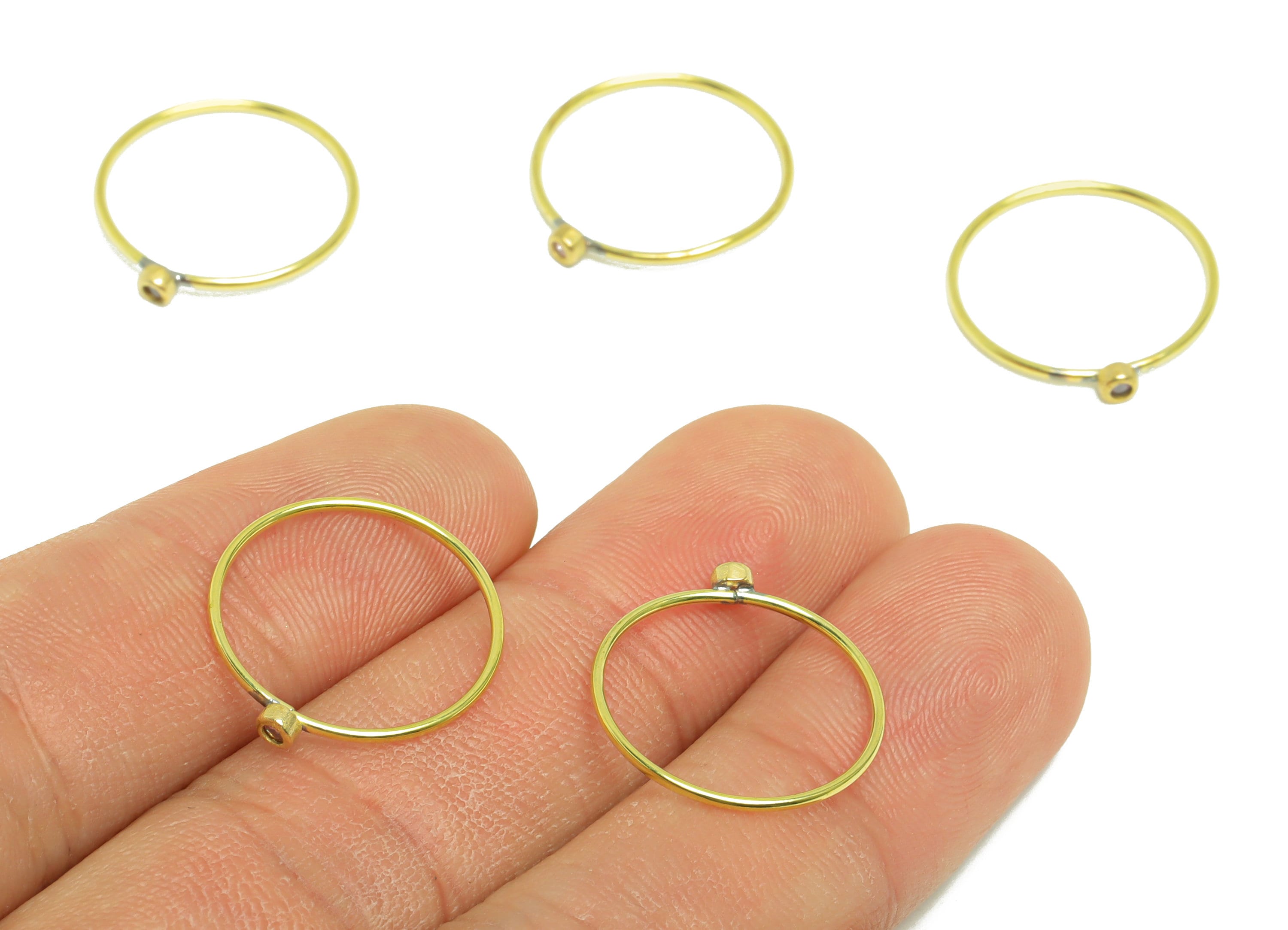 Pink Brass Zircon Ring - Raw Brass Ring - Brass Chain Rings - Brass Cubic Zircon Pink Rings - 19.2x17.8x2.8mm - PP10337A - DOMEDBAZAAR