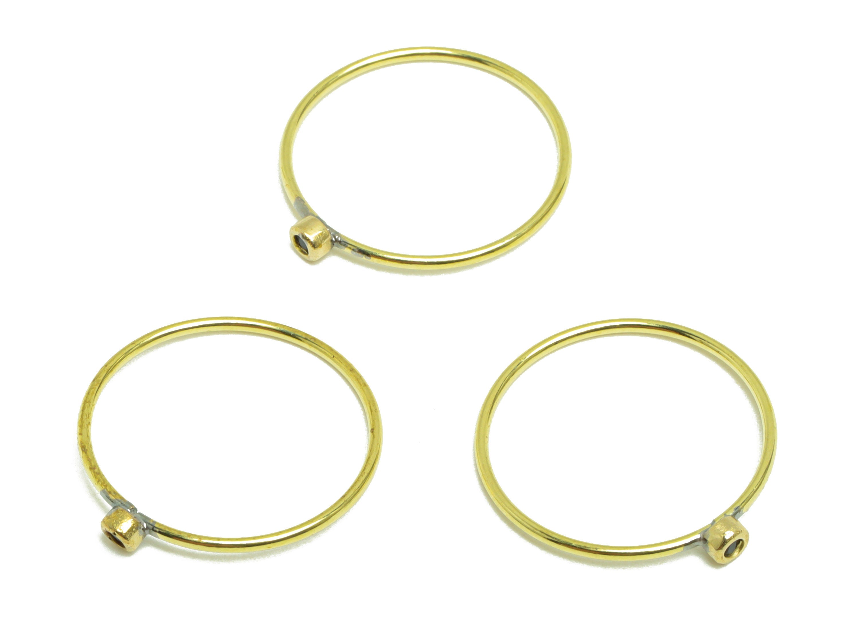 Black Brass Zircon Ring - Raw Brass Ring - Brass Chain Rings - Brass Cubic Zircon Rings - 19.2x17.8x2.8mm - PP10337K - DOMEDBAZAAR