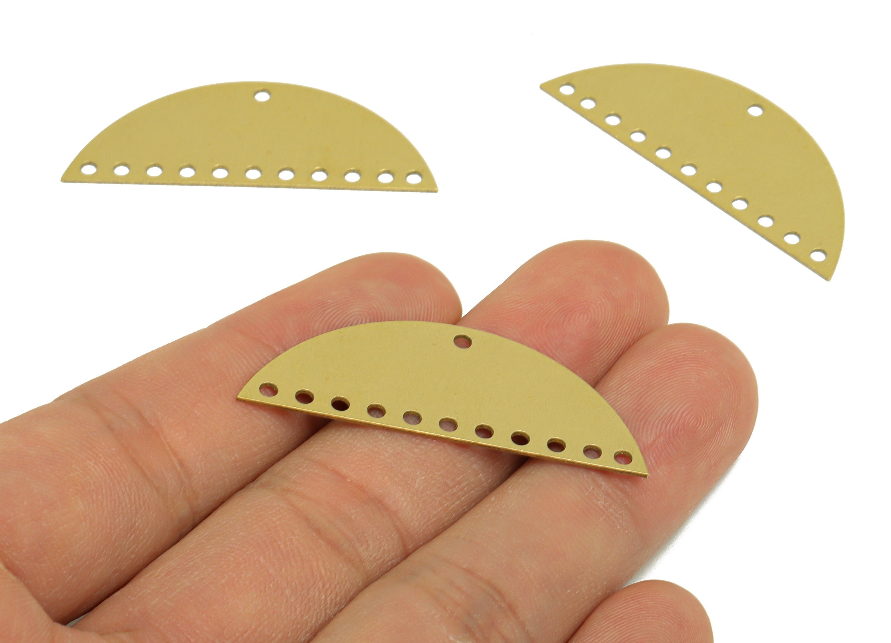 Brass Half Moon Connector - Raw Brass Semicircle Earring Connectors - Brass Moon With 10 Hole - Jewelry Supplies - 43x15.5x0.6mm - PP10329 - DOMEDBAZAAR
