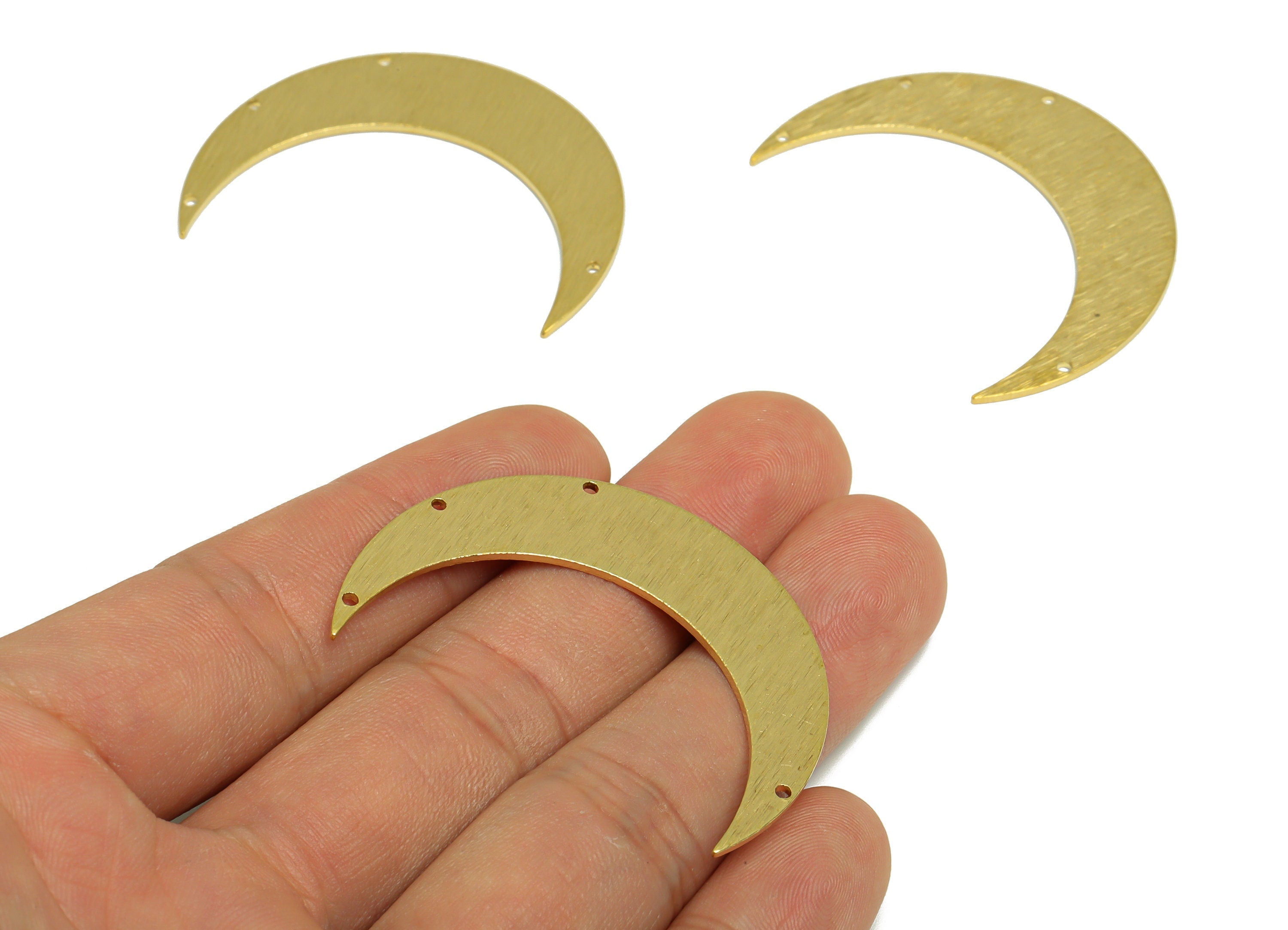 Brass Crescent Connector - Raw Brass Moon Earring Connectors - Textured Crescent With 5 Hole - Jewelry Supplies - 46x11x1mm - PP10309 - DOMEDBAZAAR