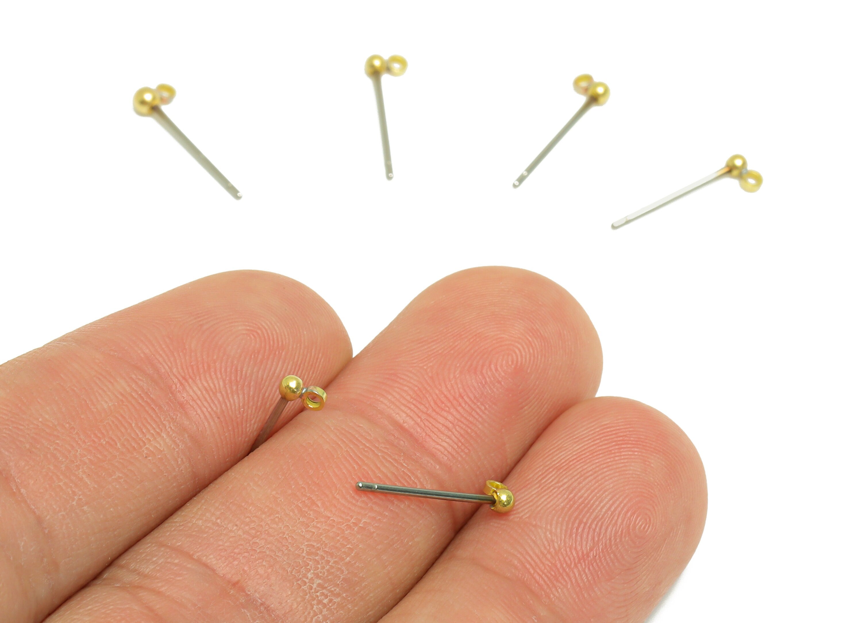 Ball Stud Earrings With Loop - Brass Ball Pad Studs - Brass Bead Earring Post- Earring Charms - Jewelry Supplies - 14.2x3.8x2mm - PP9977-2 - DOMEDBAZAAR