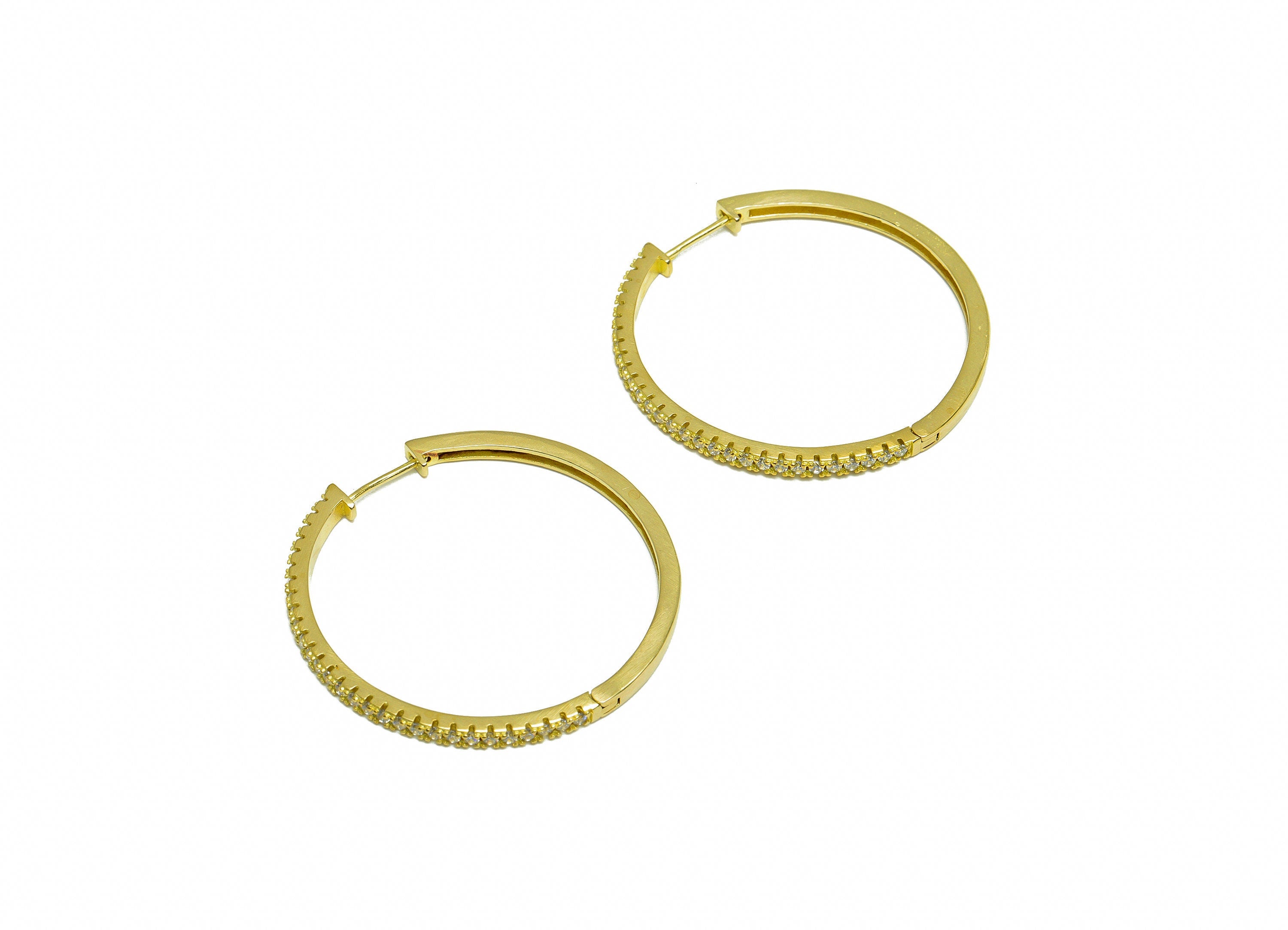 Brass CZ Huggie Hoop Earring - Brass Hoop Cubic Zircon Earring - Large Huggie Earring - Zircon Huggie Hoop Clasp - 45x44x3mm - PP9999 - DOMEDBAZAAR