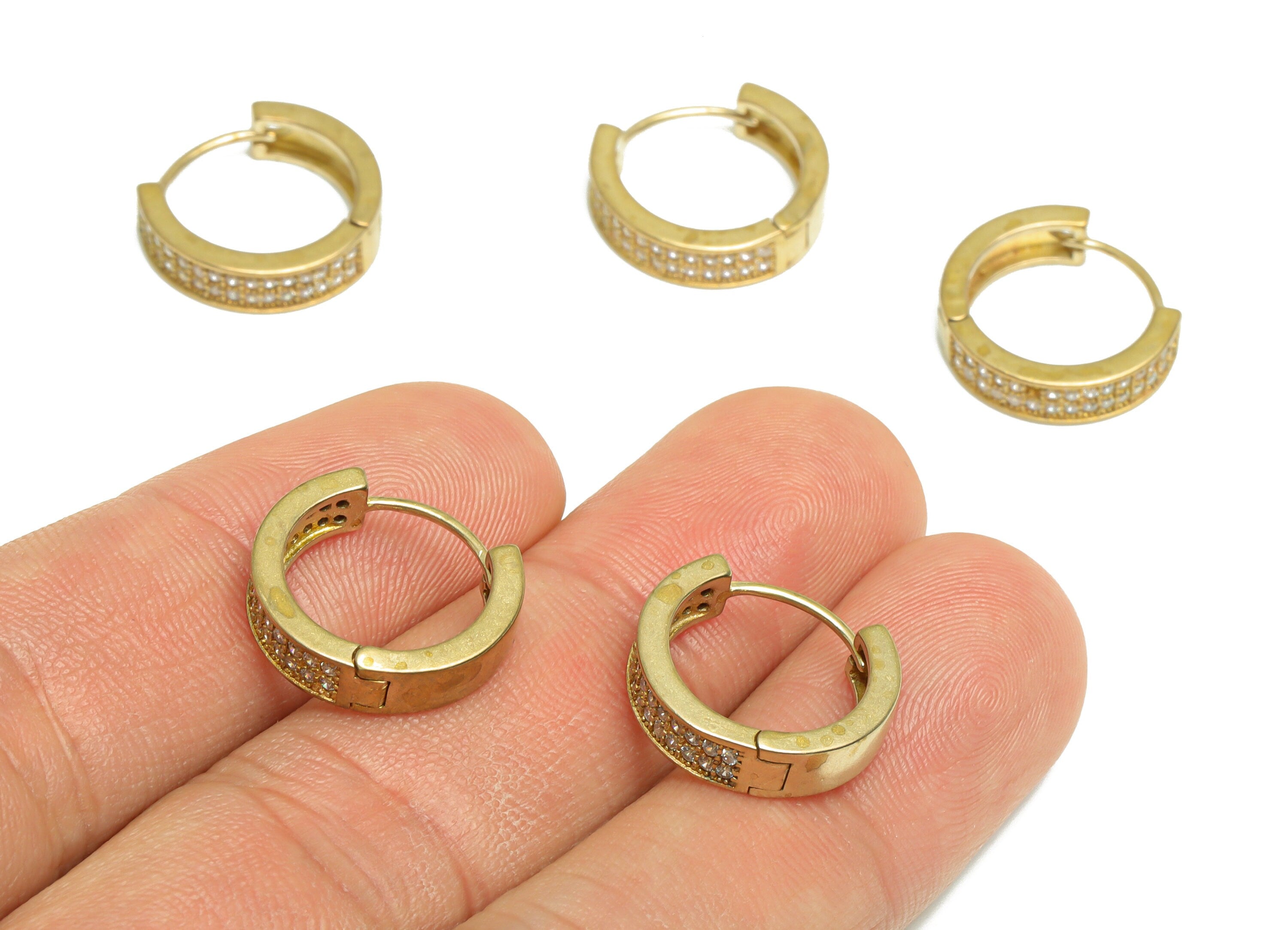 Brass CZ Huggie Hoop Earring - Brass Hoop Cubic Zircon Earring - Brass Huggie Earring - Zircon Huggie Hoop Clasp - 15.7x14x4.12mm - PP9981 - DOMEDBAZAAR