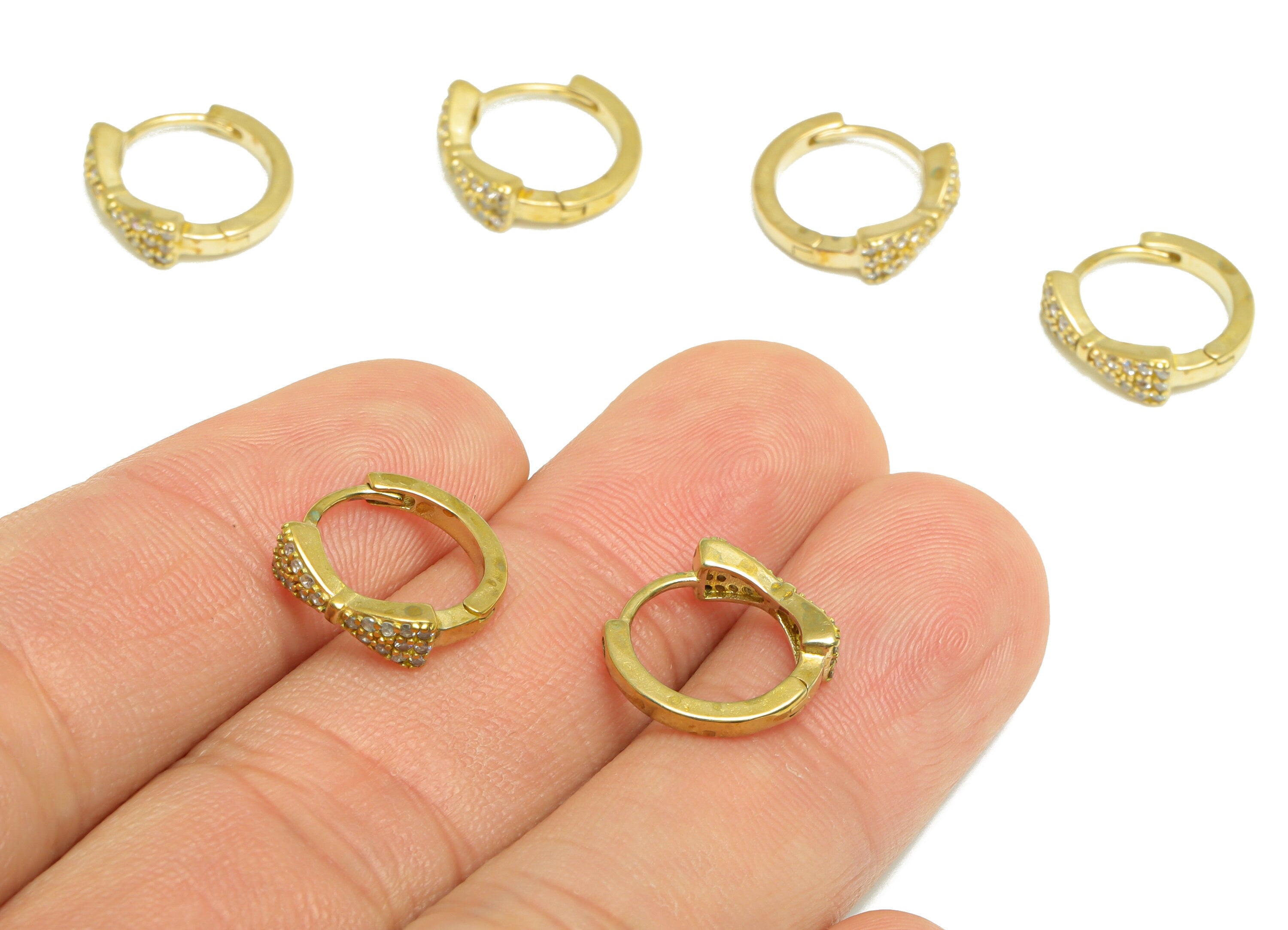 Brass CZ Huggie Hoop Earring - Raw Brass Hoop Butterfly Bow Zircon Earring - CZ Bowtie Huggie Earring - Hoop Clasp - 13.2x12x3mm - PP9905 - DOMEDBAZAAR