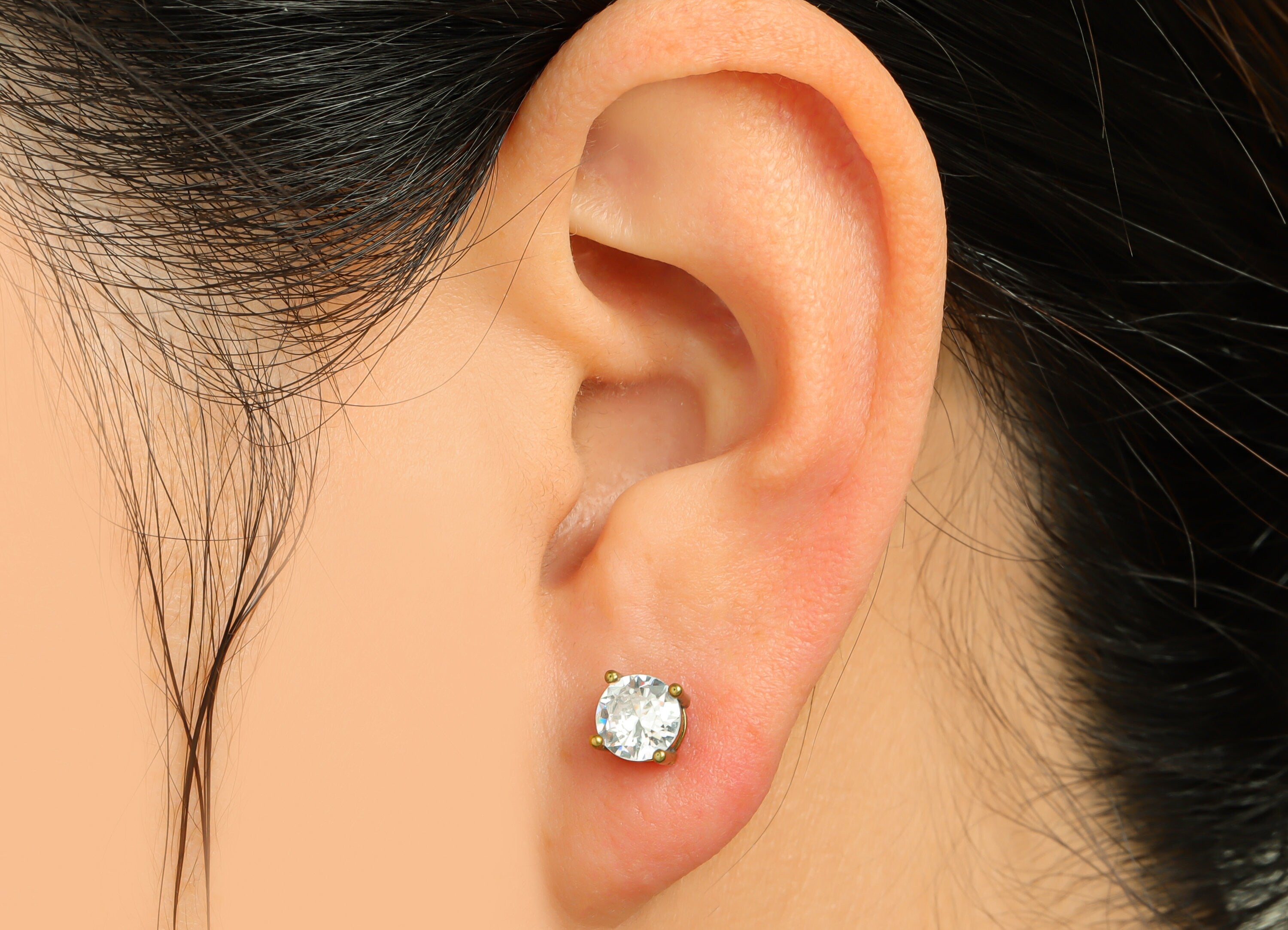 6mm CZ Minimalist Earring - Raw Brass Antique Bronze CZ Earring Post - Cubic Zircon Earring Post - Stainless Steel Stud - 16x6x4mm-PP9890-6 - DOMEDBAZAAR