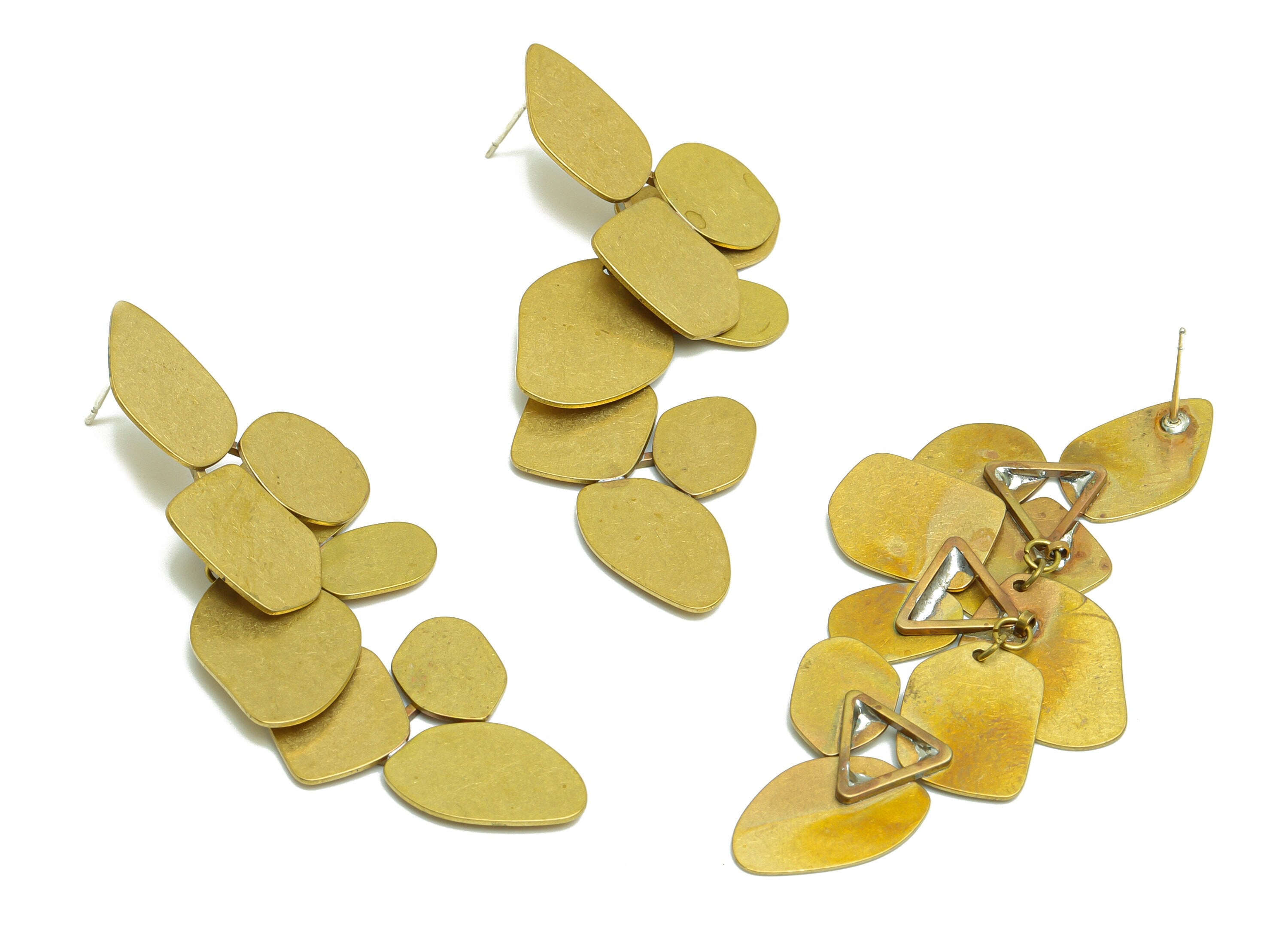 Brass Leaf Earring Post - Brass Hang Leaf Earring Stud - Brass Dangel Earring Post- Brass Botanical Earring Post - 60x32x2.6mm - PP9893 - DOMEDBAZAAR