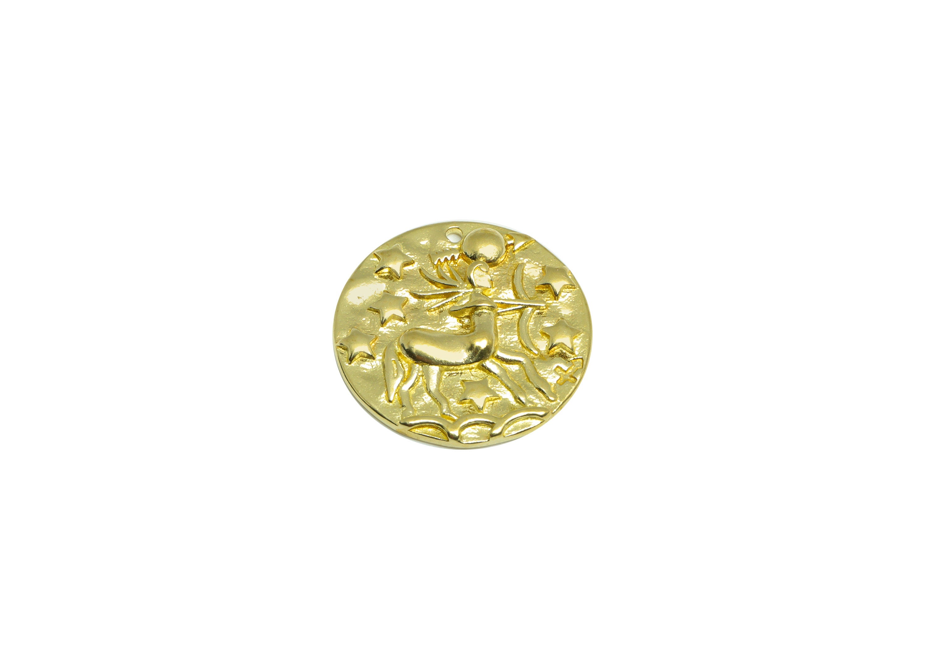 Brass Hammered Earring Charms - Raw Brass Sagittarius Star Deer Pendant - Brass Horoscope Charm - Brass Zodiac Pendant - 19x19x2mm - PP9892 - DOMEDBAZAAR