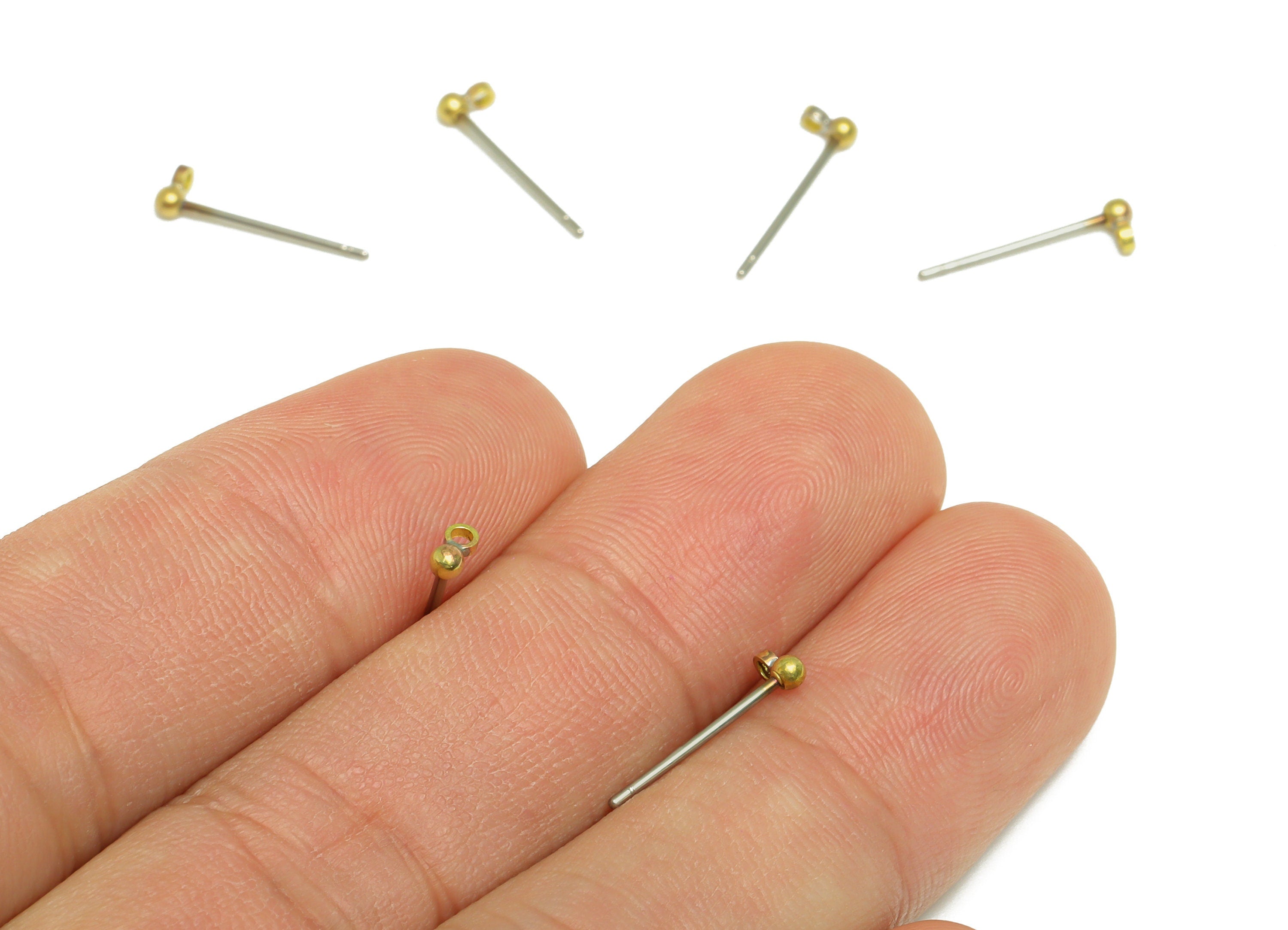 2mm Ball Stud Earring With Loop - Brass Ball Pad Stud - Brass Bead Earring Post- Raw Brass Ball Earring Loop - Jewelry Supplies - PP9619 - DOMEDBAZAAR
