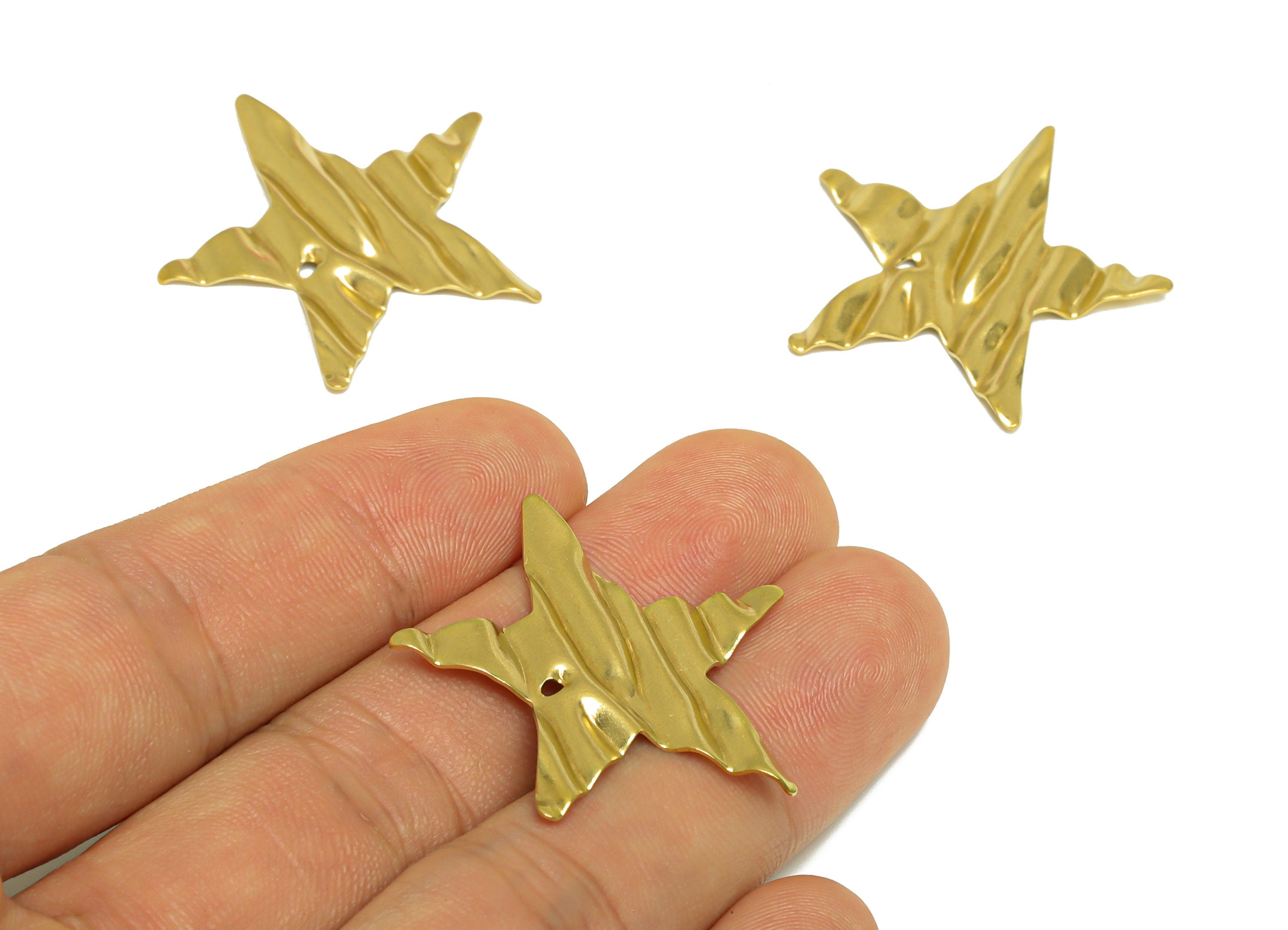 Brass Star Earring Charm - Raw Brass Wavy Star Earring Charm - Brass Wavy Star Pendant - Brass Star Charm - 34.3x34.3x2mm - PP10223 - DOMEDBAZAAR