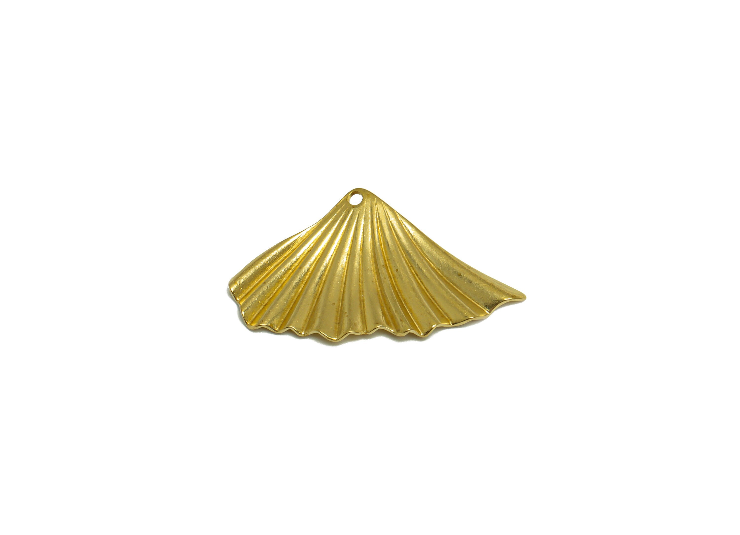 Brass Fan Earring Charm - Raw Brass Wavy Whale Tail Earring Charm - Brass Wavy Fan Pendant - Brass Tail Charm - 29.3x16.8x1.6mm - PP10295 - DOMEDBAZAAR