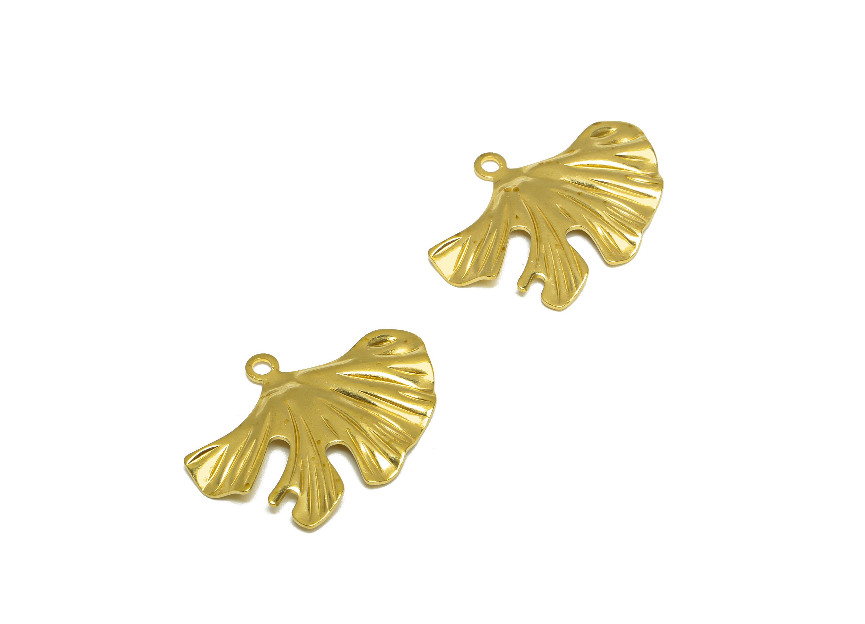 Brass Ginkgo Leaf Earring Charm - Raw Brass Textured Leaf Earring Charm - Brass Botanical Pendant - Lotus Leaf Charm - 29x22x1mm - PP10250 - DOMEDBAZAAR