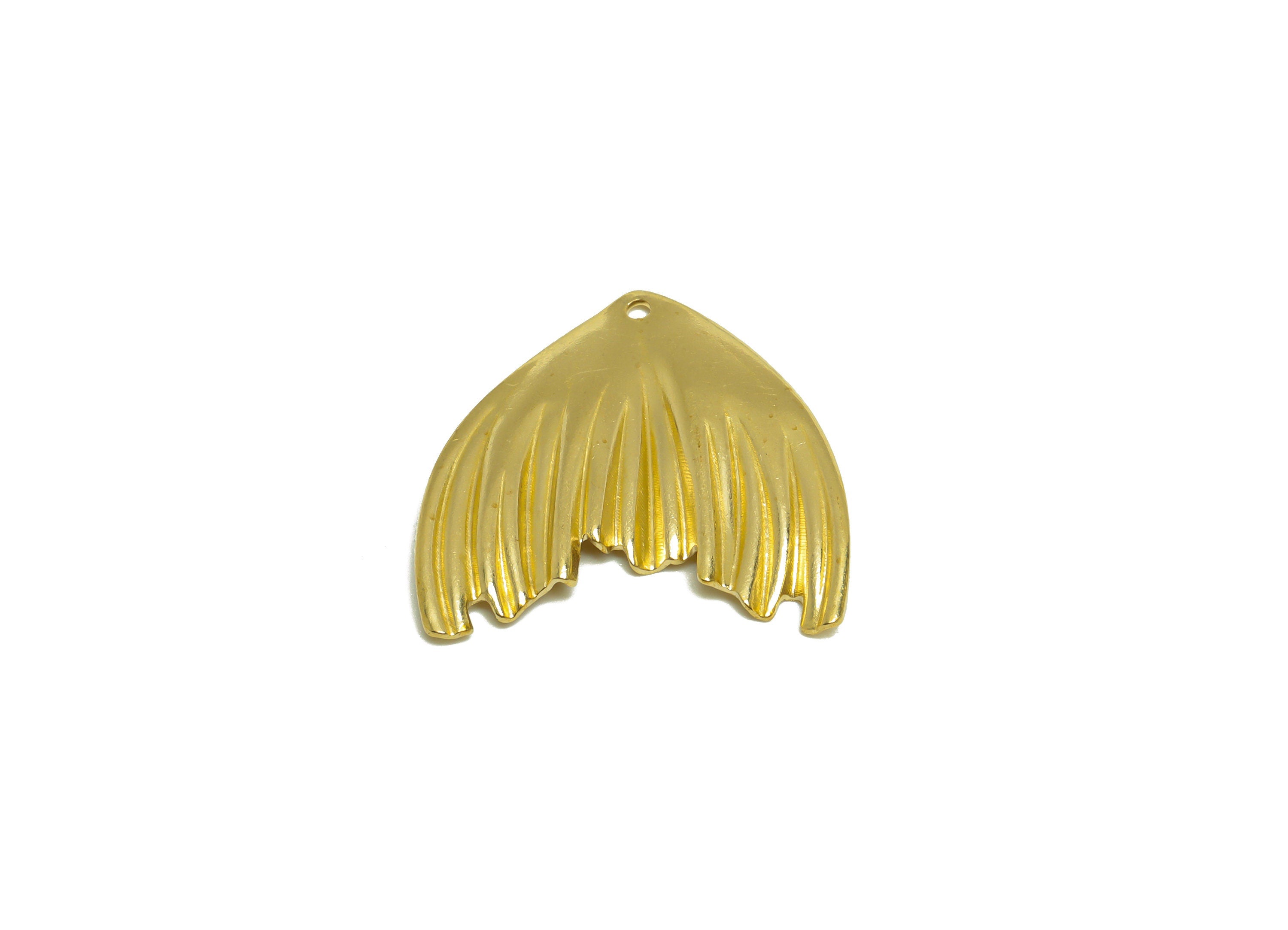 Brass Fan Tail Earring Charm - Raw Brass Wavy Whale Tail Earring Charm - Brass Wavy Fan Pendant - Brass Tail Charm - 23x23x2mm - PP10265 - DOMEDBAZAAR