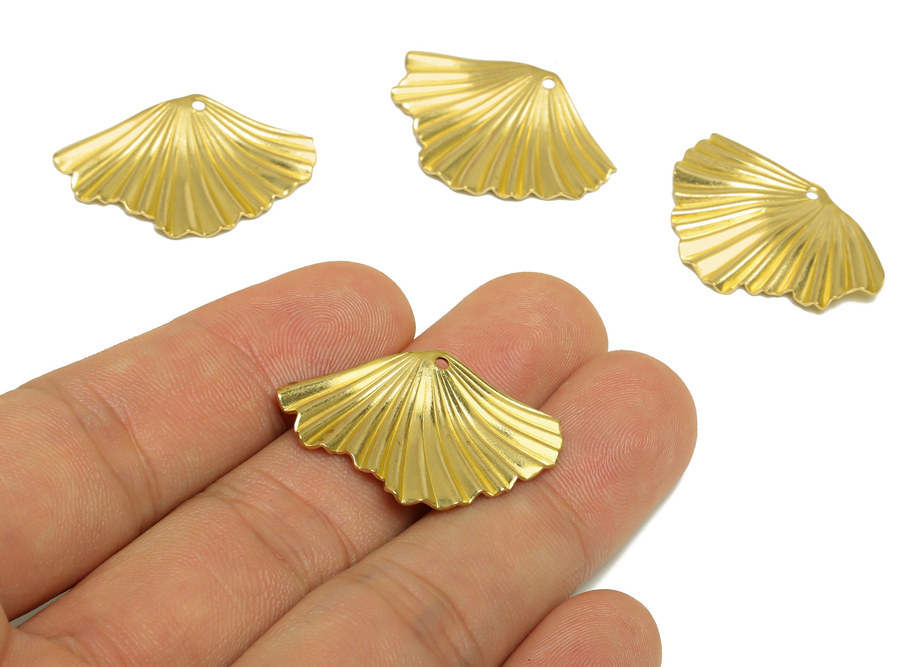 Brass Fan Earring Charm - Raw Brass Wavy Earring Charm - Brass Wavy Fan Pendant - Brass Fold Earring Charm - 31x 20.3x1.42mm - PP10207 - DOMEDBAZAAR